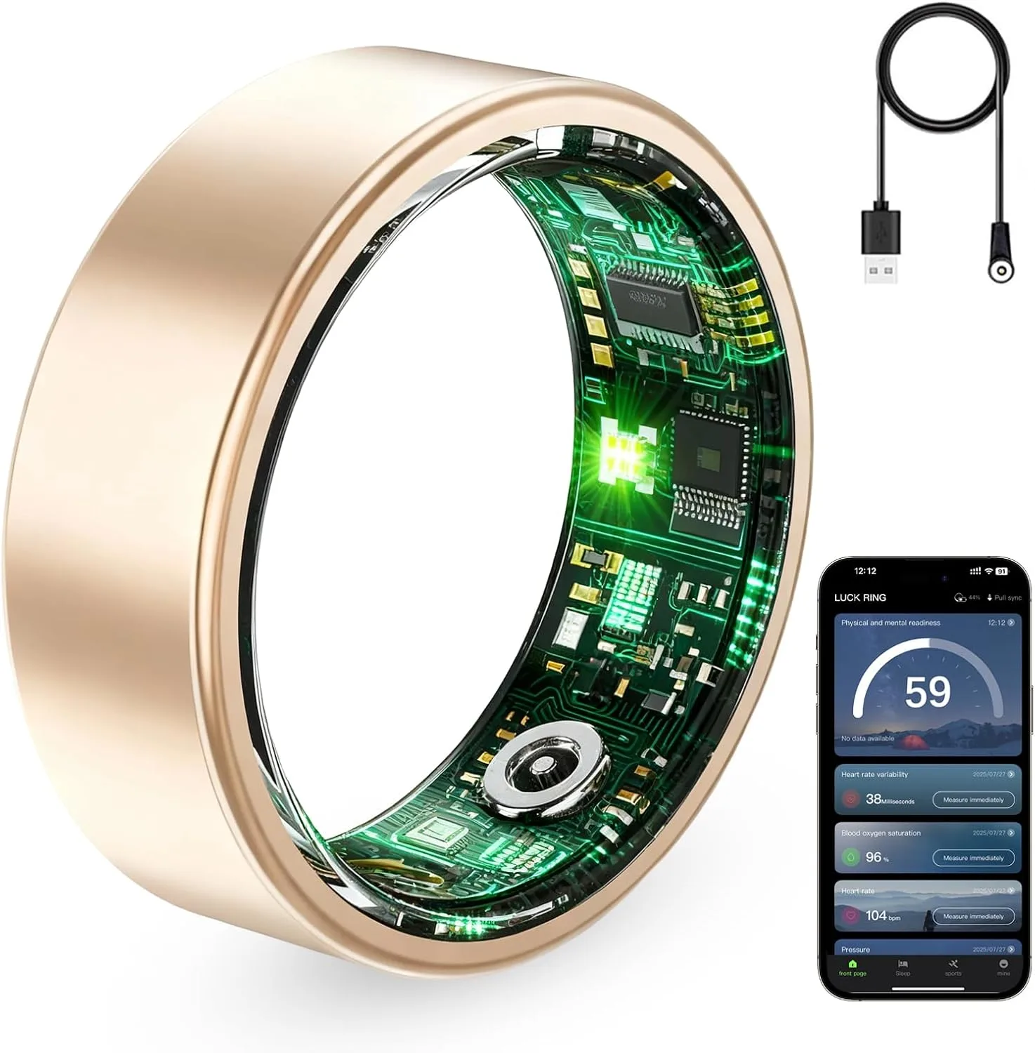 Smart Ring for Women & Men, Fitness Tracker with Heart Rate Monitor, HRV & Sleep Tracking. No Subscription Required. Health & Activity Ring Compatible with Android & iOS (Rose Gold, 8#)