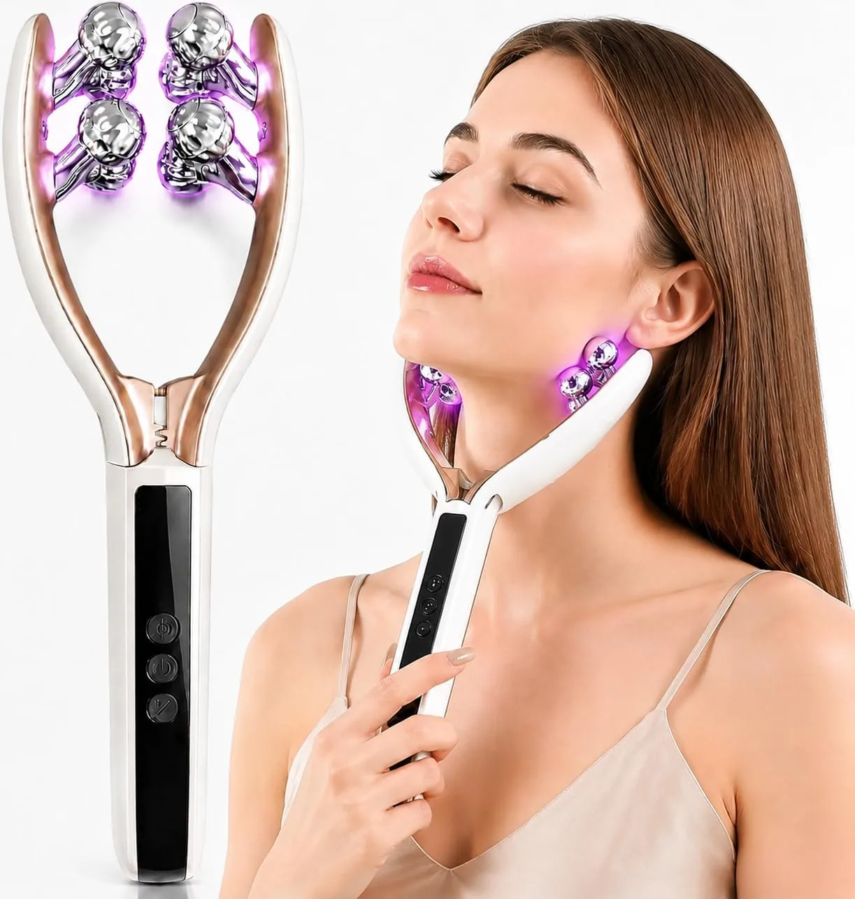 Face Massager Tool Microcurrent Device: Facial Sculpting Lymphatic Drainage Massager with Light Therapy for Enhanced Lift & Tighten.（White）
