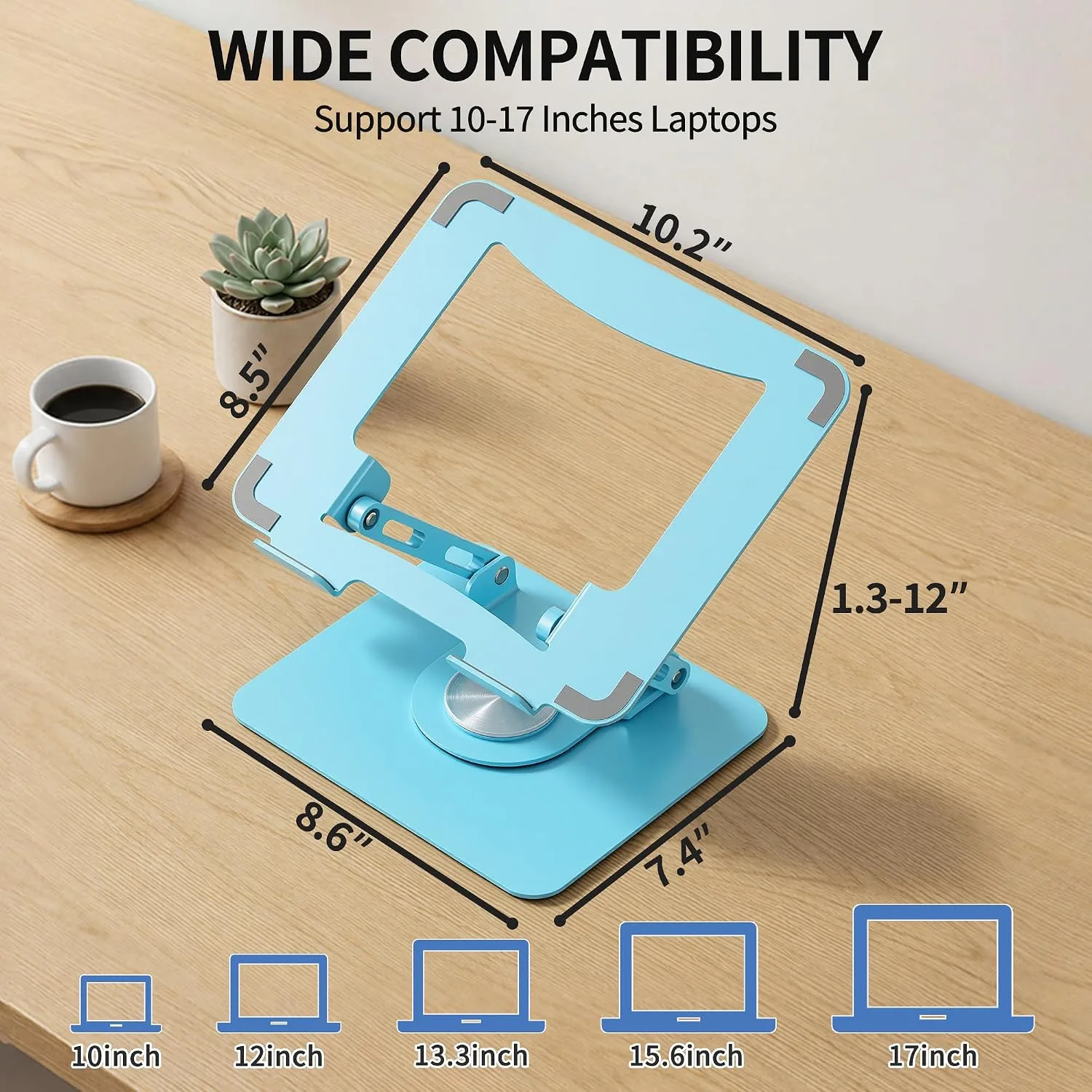SOUNDANCE 360 Rotating Laptop Stand, Adjustable Riser,10-17", Blue
