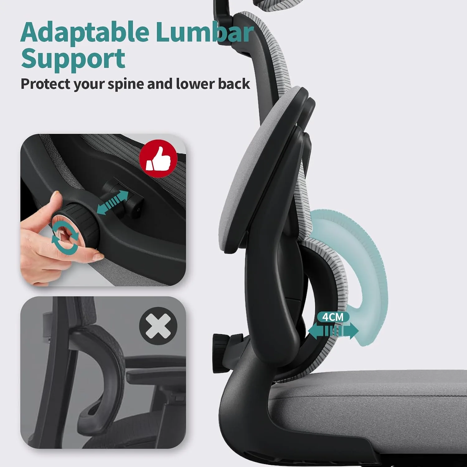 TRALT Office Chair Ergonomic Desk Chair with Lumbar Support Black Grey, 1