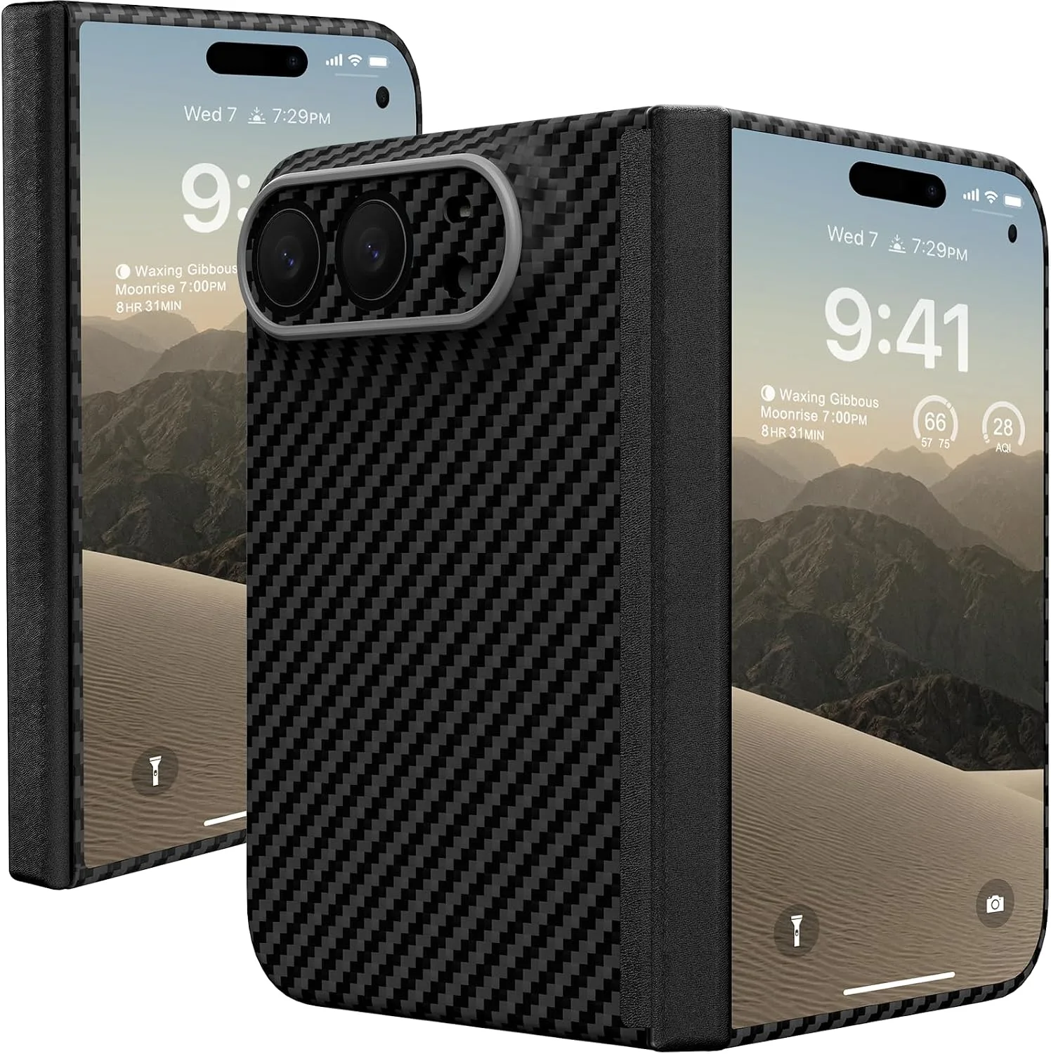 memumi Aramid Fiber Case for iPhone Duo, Ultra-Thin/Hinge Protection Black