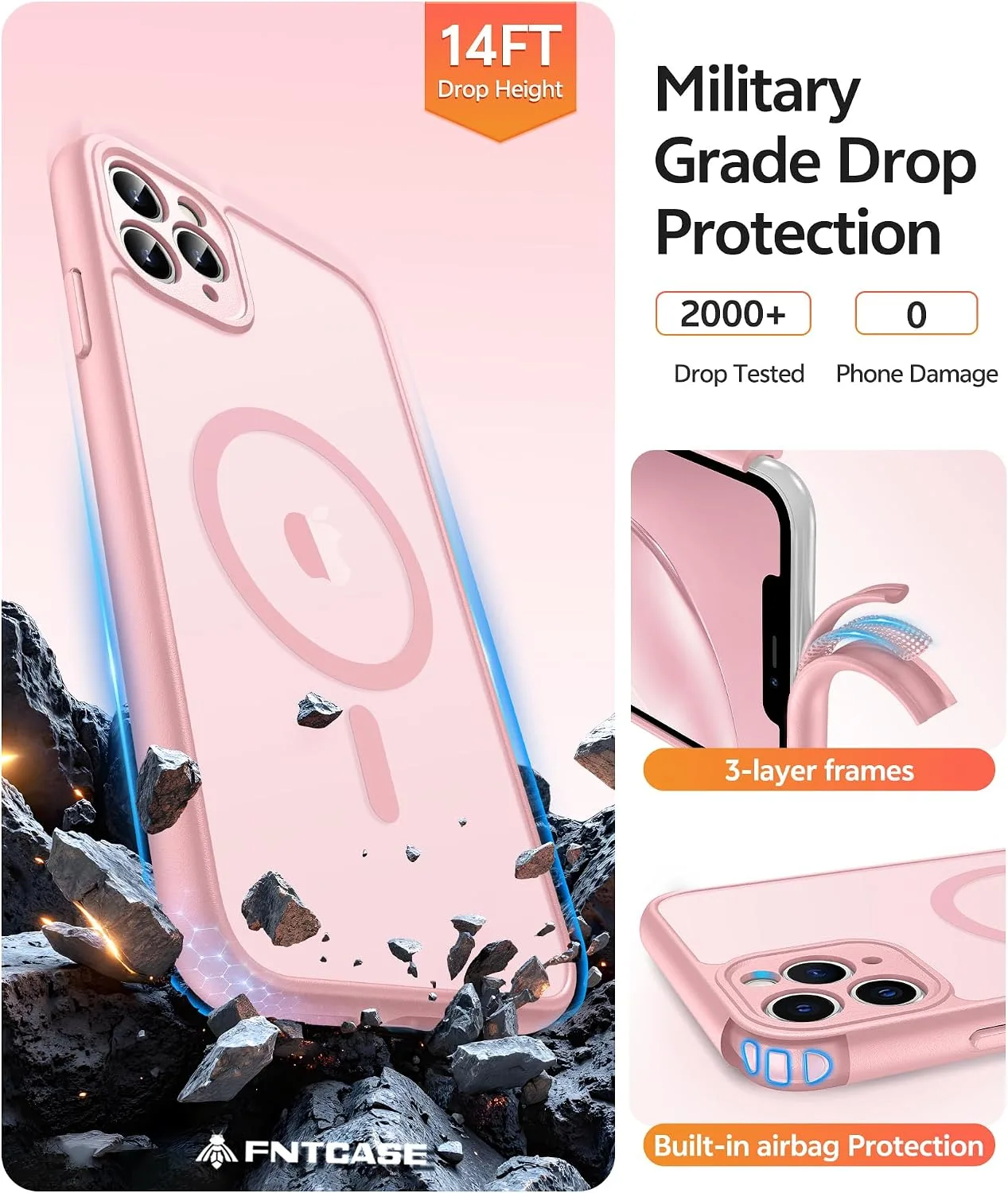 FNTCASE for iPhone 11 Pro Max Case, Fit for Magsafe, Light Pink