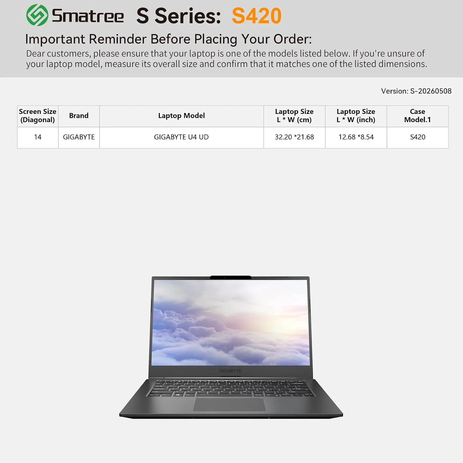 Smatree Laptop Sleeve with Textured Fabric for 14" GIGABYTE U4 UD