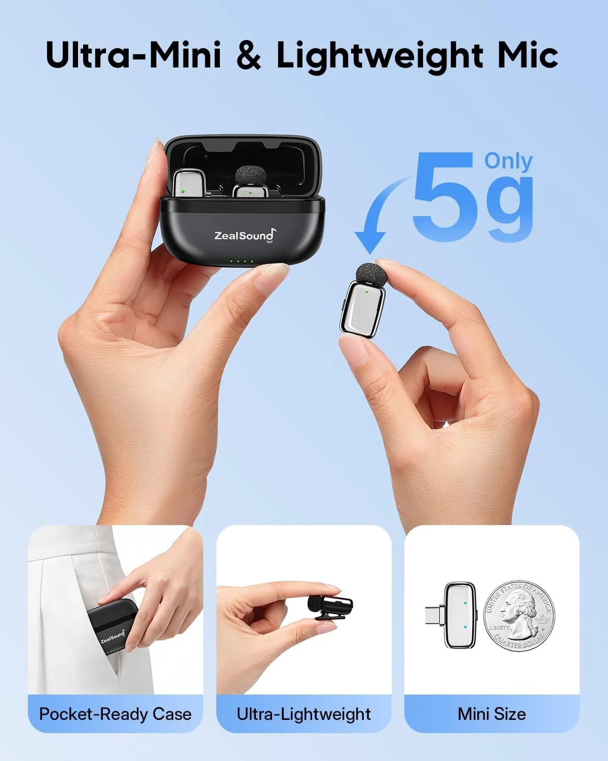 ZealSound Mini Wireless Lavalier Microphone for iPhone, iPad & Android