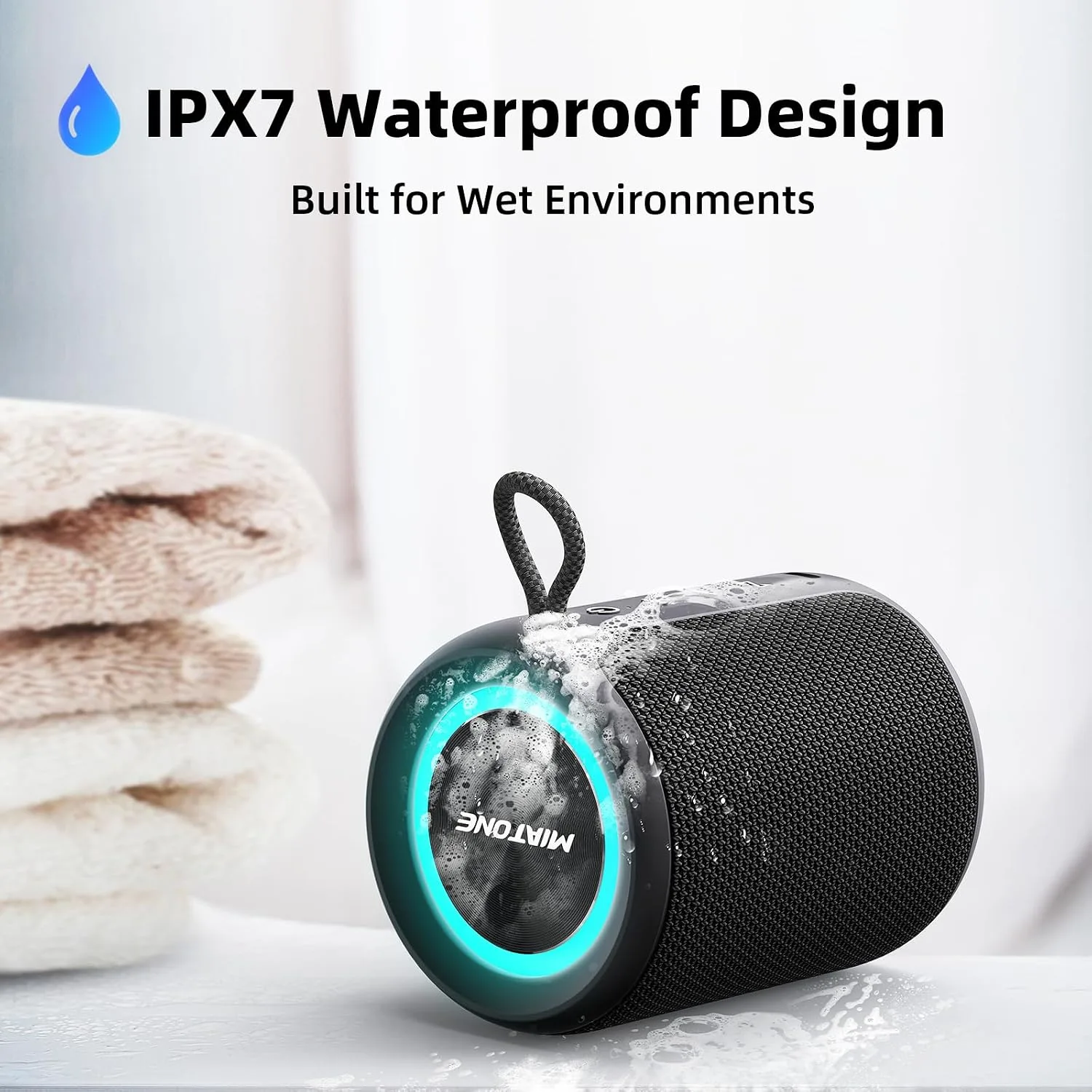MIATONE Rush M - 20W Bluetooth Speaker IP67 Waterproof Speaker with Deep Bass, Portable Speakers for Beach Camping Accessories, Gifts for Men Fathers Him (Black)