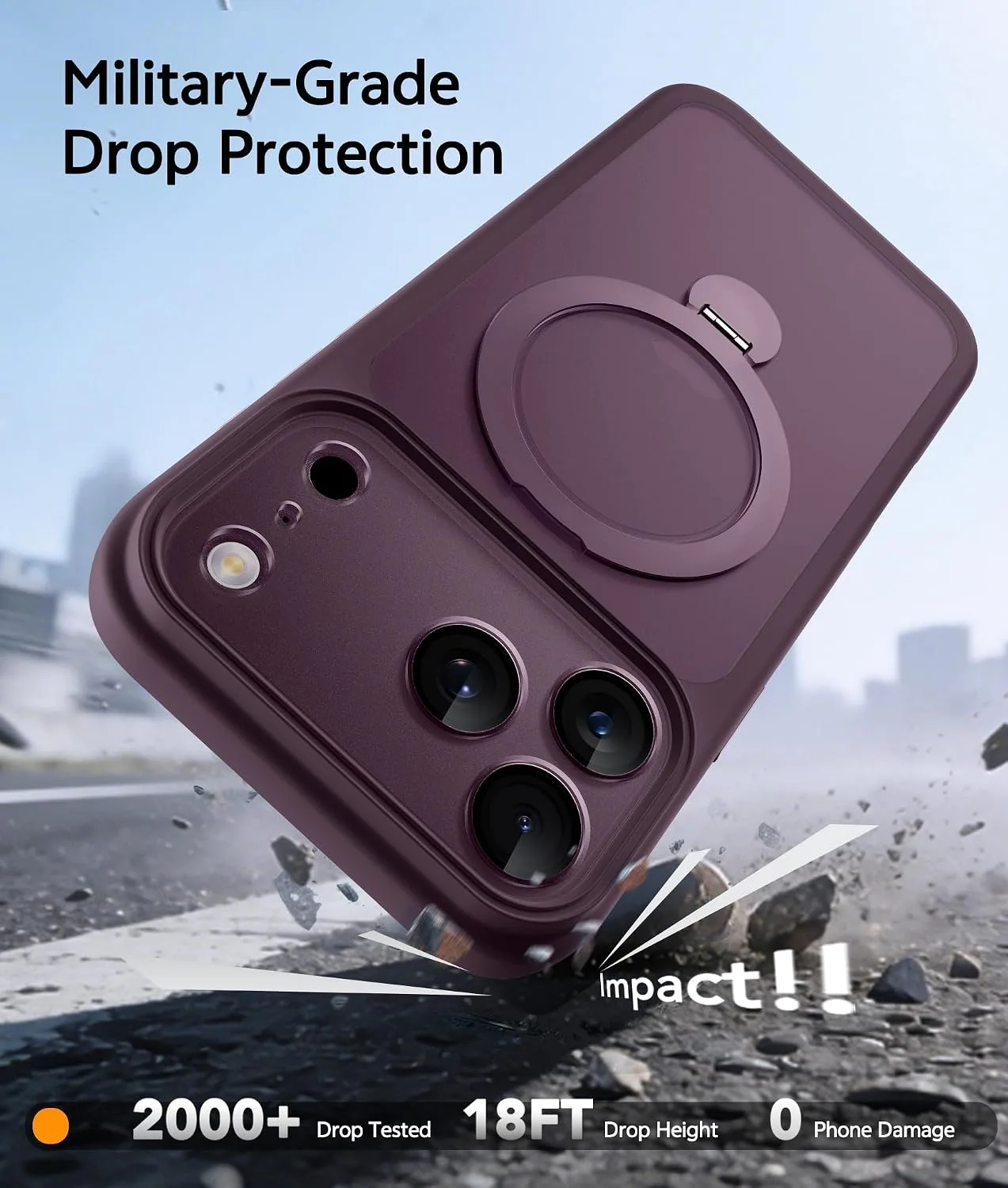 for iPhone 17 Pro Max Case with 360 Spin Stand, Cherry Red