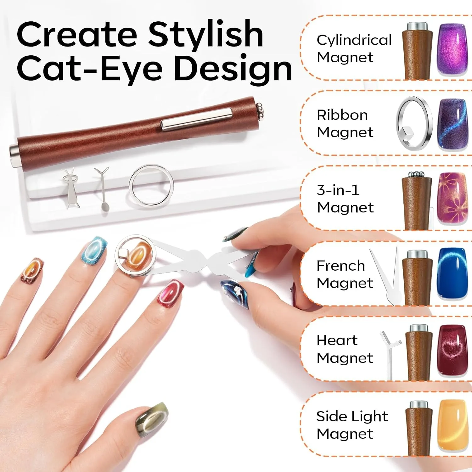 modelones Cat Eye Magnet 7PCS Gel Polish Tools Sizes Hollow Circle 3-in-1
