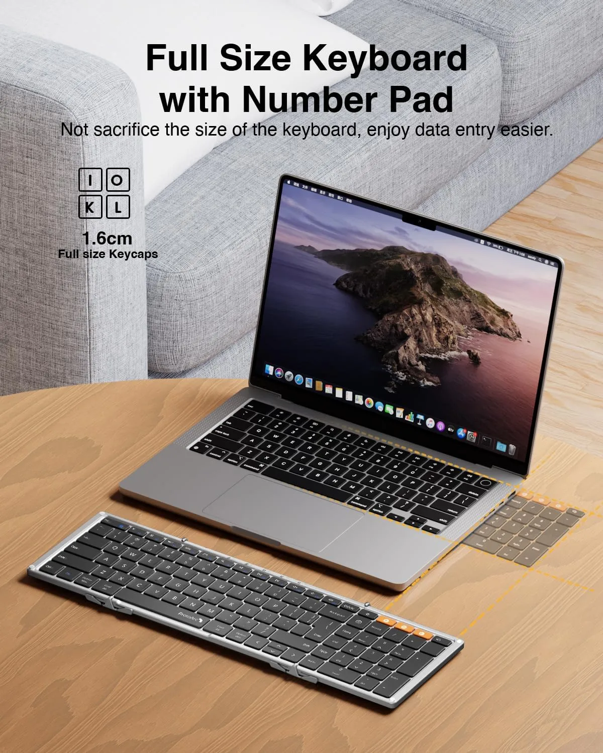 ProtoArc XK01 Full-Size Foldable Bluetooth Keyboard for Travel, Silver