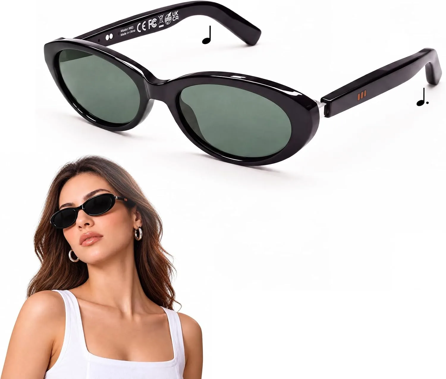 Bluetooth Audio Smart Glasses for Women Men, Polarized Bluetooth Sunglasses with Open Ear Speaker, Voice Control, Magnetic Charging, Grey