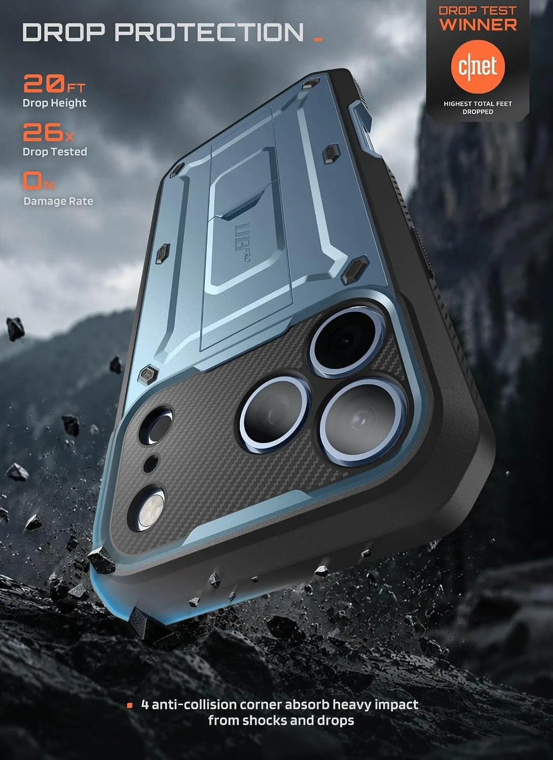 SUPCASE for iPhone 18 Pro Case / 17 Pro Case with Belt Clip, Glacier Blue