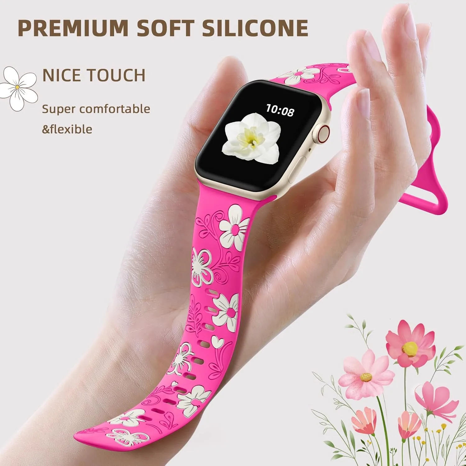 Witzon Floral Silicone Band Compatible with Apple Watch Bands For Women