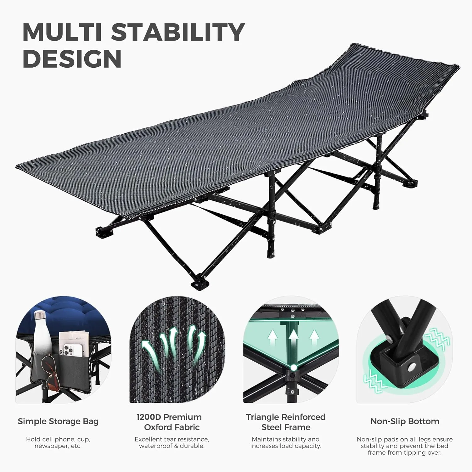 JEAREY Folding Camping Cot for Adults, 28in Wide with Mattress, Navy