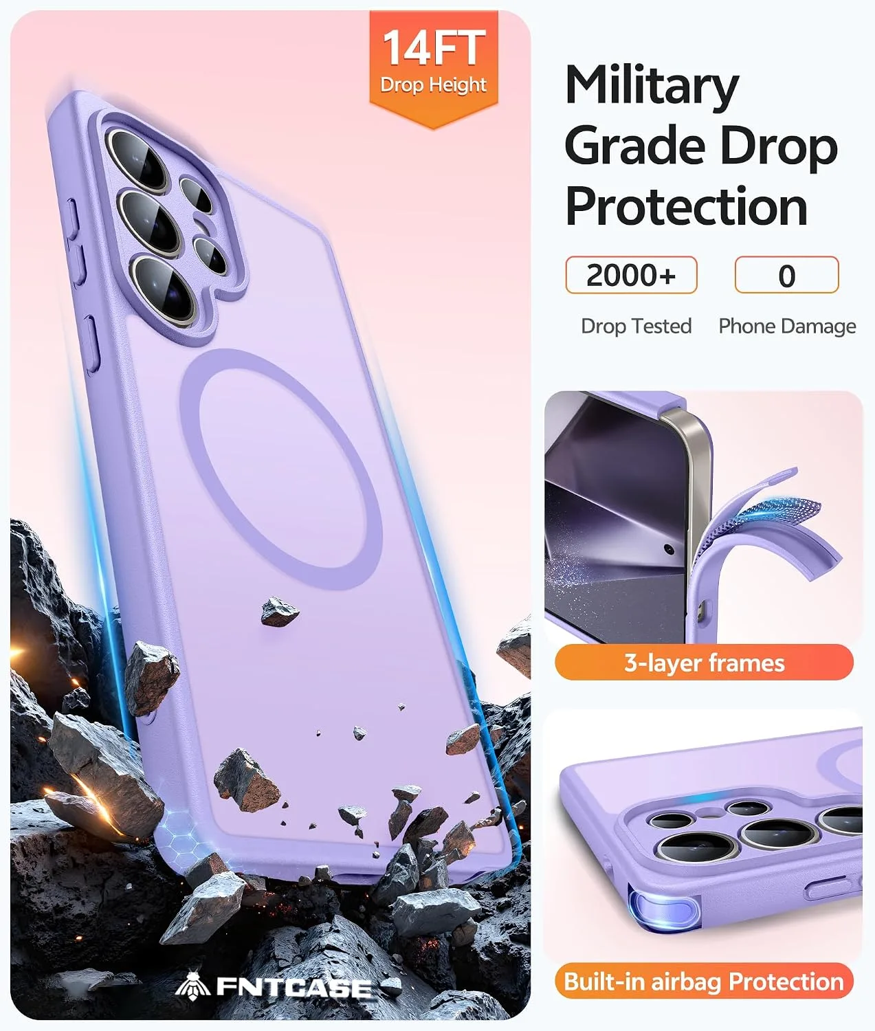 FNTCASE for Samsung Galaxy S24 Ultra Case, Fit for Magsafe, Light Purple