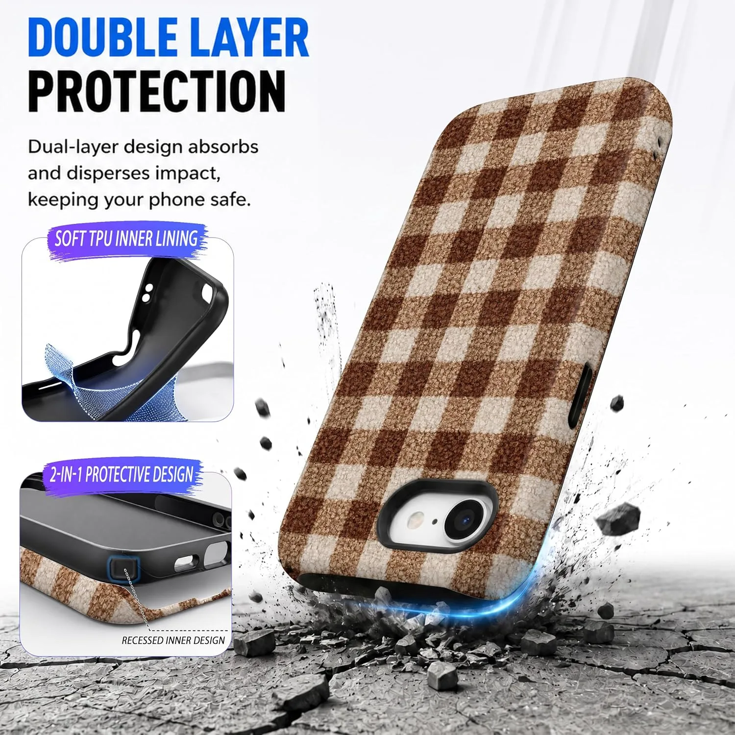 Magnetic for iPhone 16E/17E Chic Fall Brown Gingham Phone Case