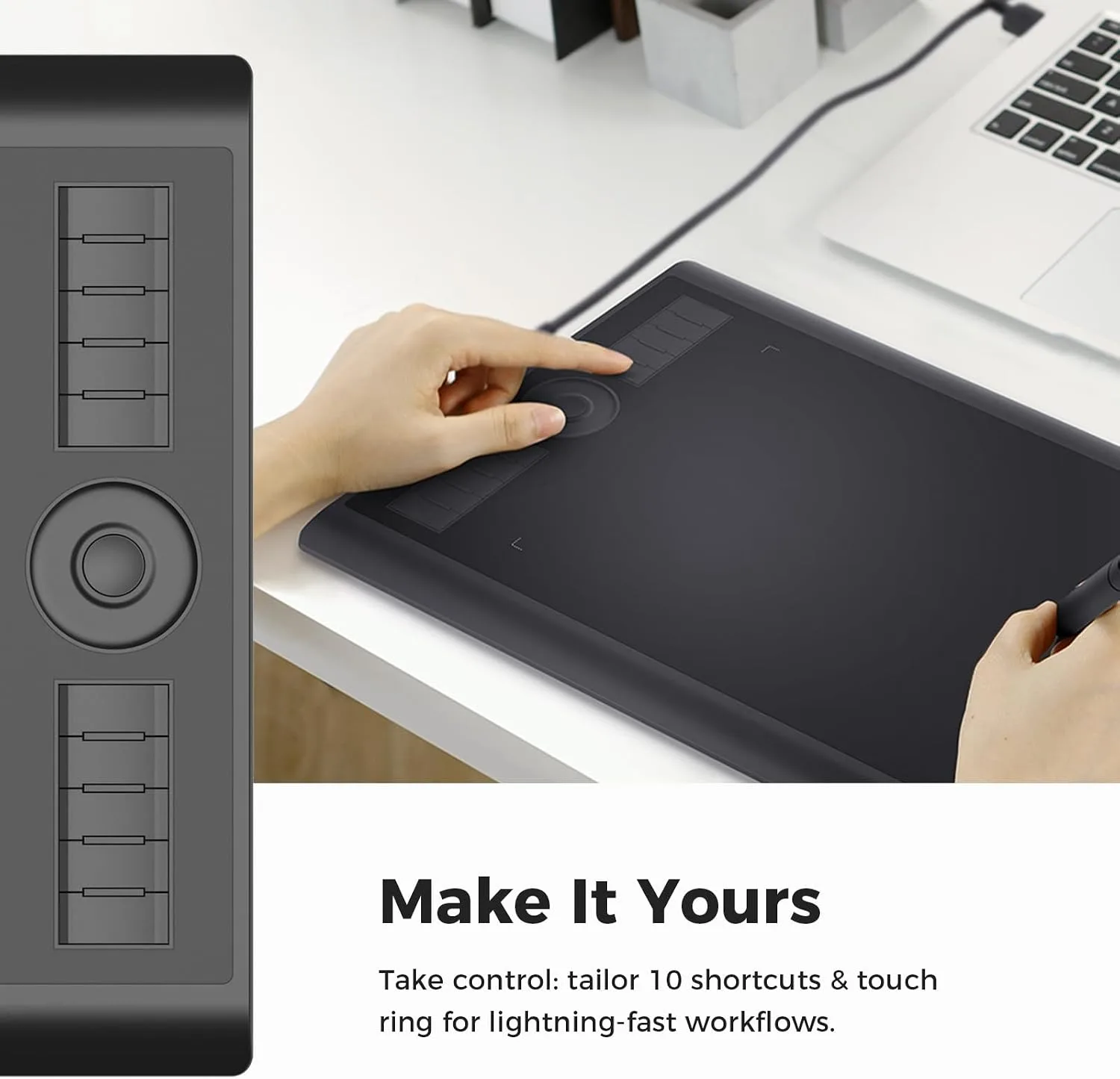 GAOMON M10K Drawing Tablet, 10x6 with Touch Ring, 10 Keys & 8192 Pressure