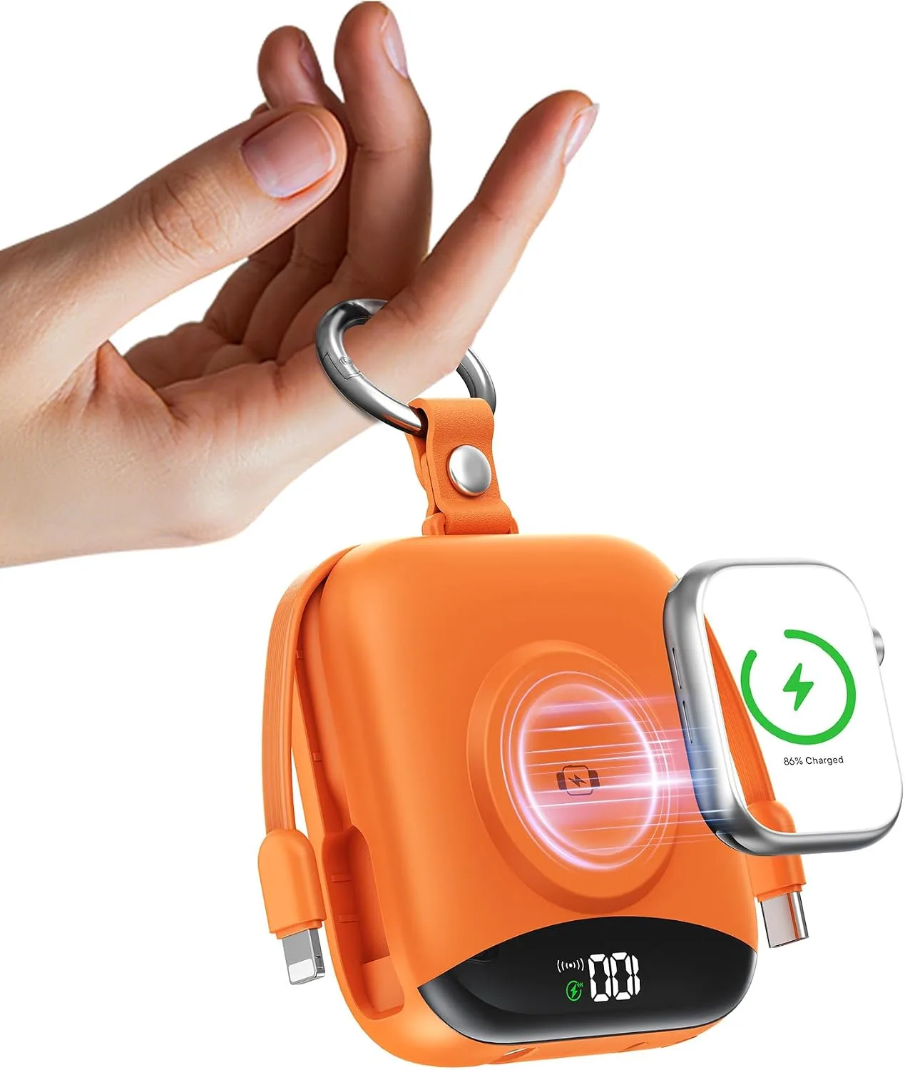 Portable Charger 10000mAh 22.5W Power Bank Built-in 2 Cables Keychain