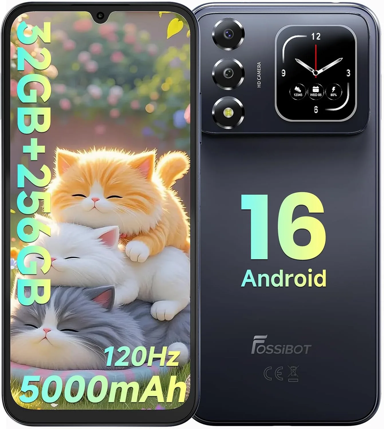 FOSSIBOT S7-32GB+256GB+2TB Unlocked Phones, 6.9" FHD+120Hz Dual-Screen