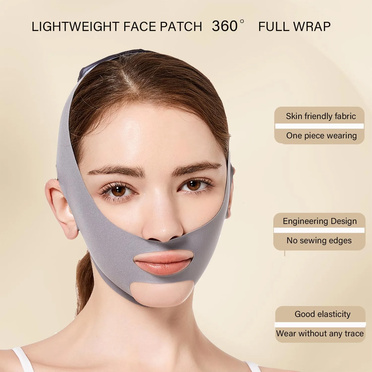 MASIKA Chin Strap for Sleeping，V-Line Mask,，V-Line Lifting Chinstrap，Jaw Exerciser, Reusable Face Strap.Jaw Strap,Jawline Shaper,Double chin strap，Chin lifting strap，Face lifting strap，Grey,M