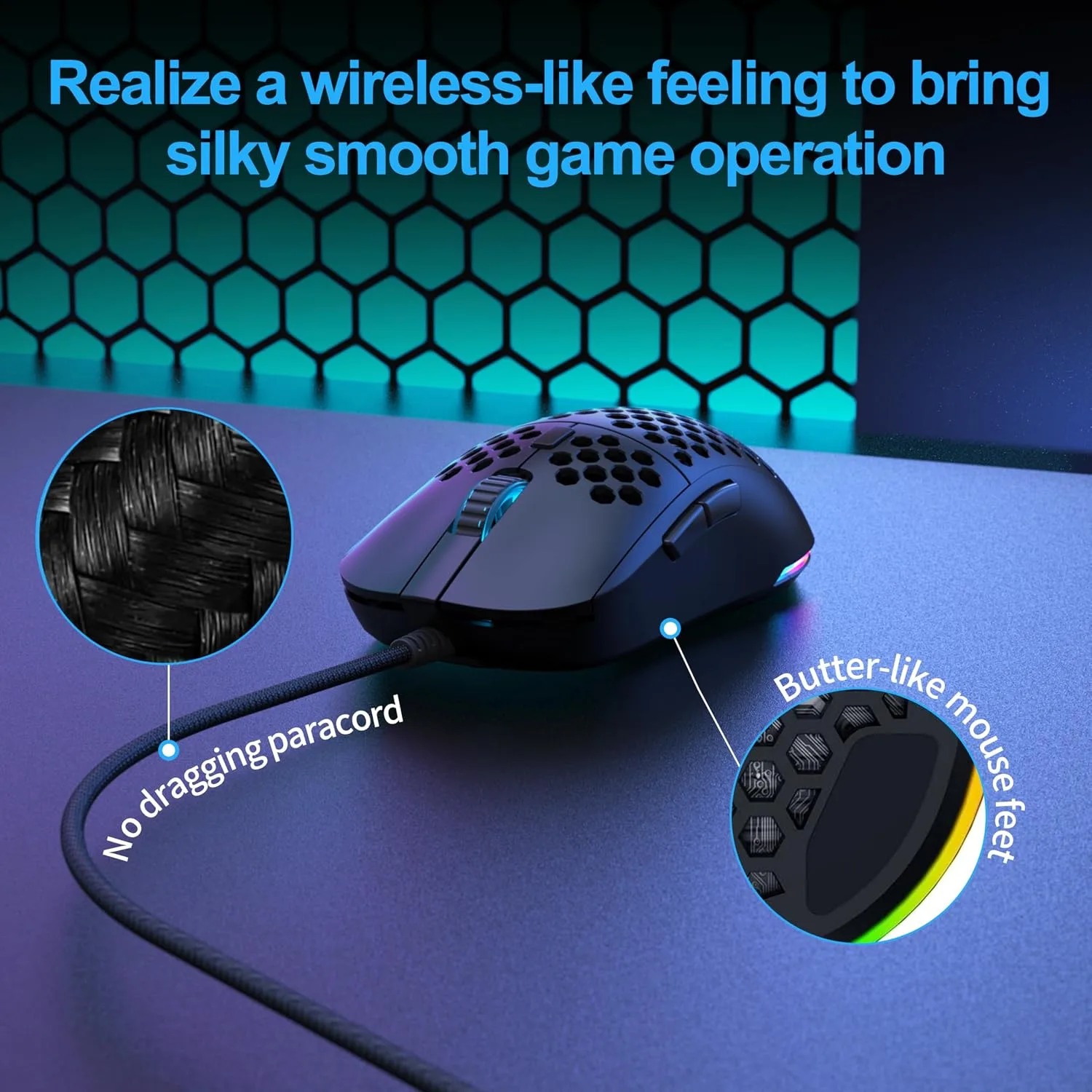 TMKB Falcon M1SE Wired Gaming Mouse, Lightweight Honeycomb, 12800DPI, Black