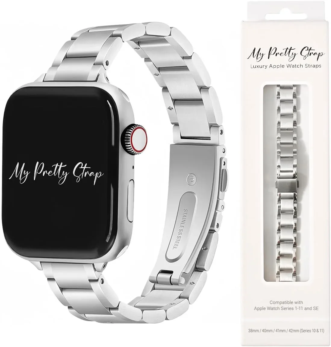 My Pretty Strap Slim Glazé Band Compatible with Apple WATCH SE Series 10 9 8 7 6 5 4 3 2 1, 38/40/41/42/44/45/46/49MM for Women (Silver Gem, 44 MM / 45 MM / 46 MM / 49 MM / 42 MM (Series 1-3))
