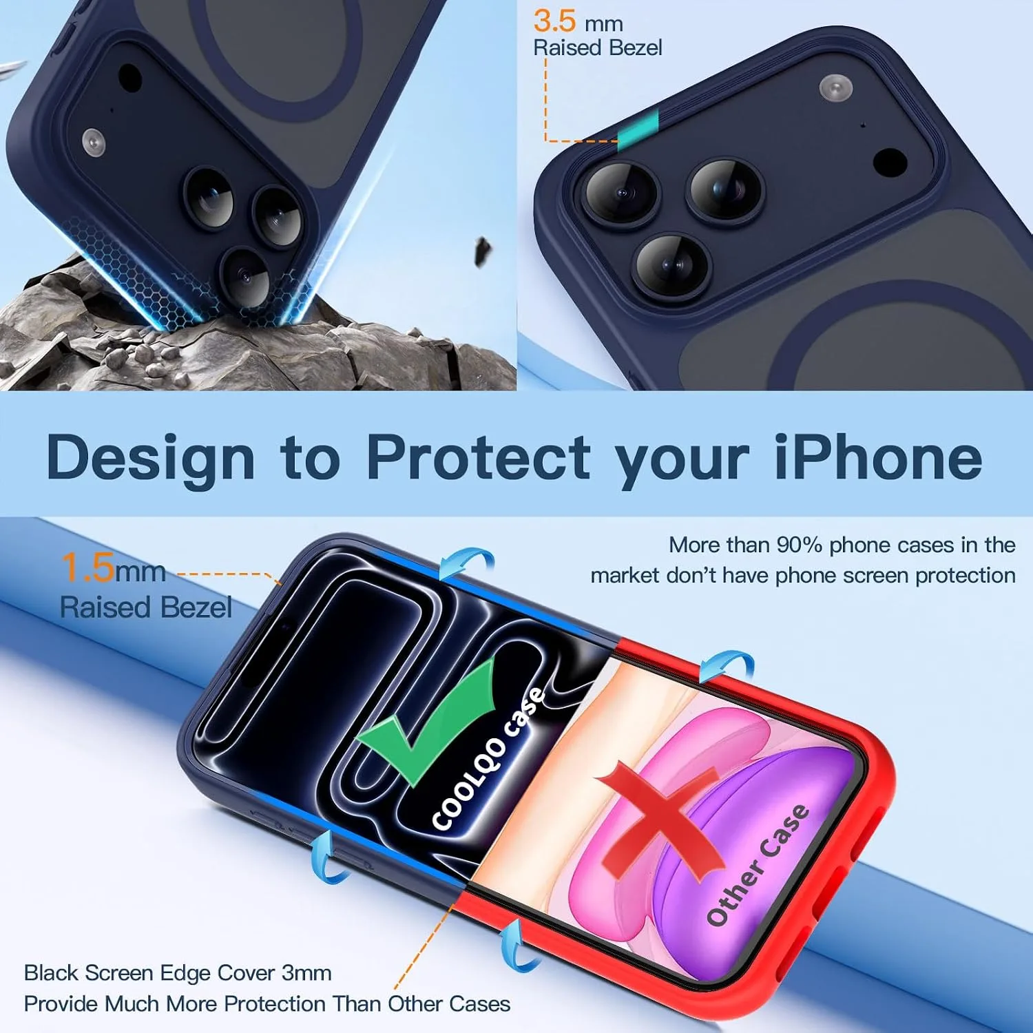 COOLQO Magnetic for iPhone 18/17 Pro Case, Translucent Matte, Blue