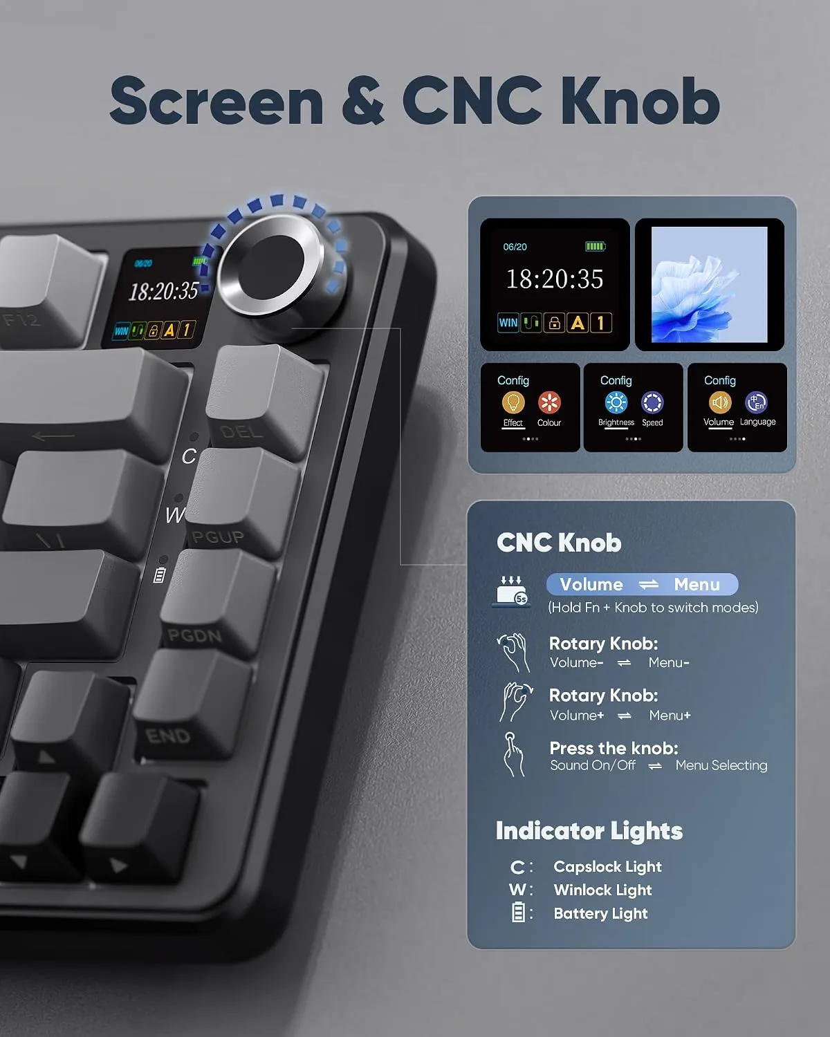 RedThunder K75 Pro Wireless Mechanical Gaming Keyboard, TFT Screen & Knob, 75% Tri-Mode, Pre-Lubed Switches, RGB Backlit, Side Printed PBT Keycaps, Creamy Sound Gasket Computer Keyboard, Gradient Gray