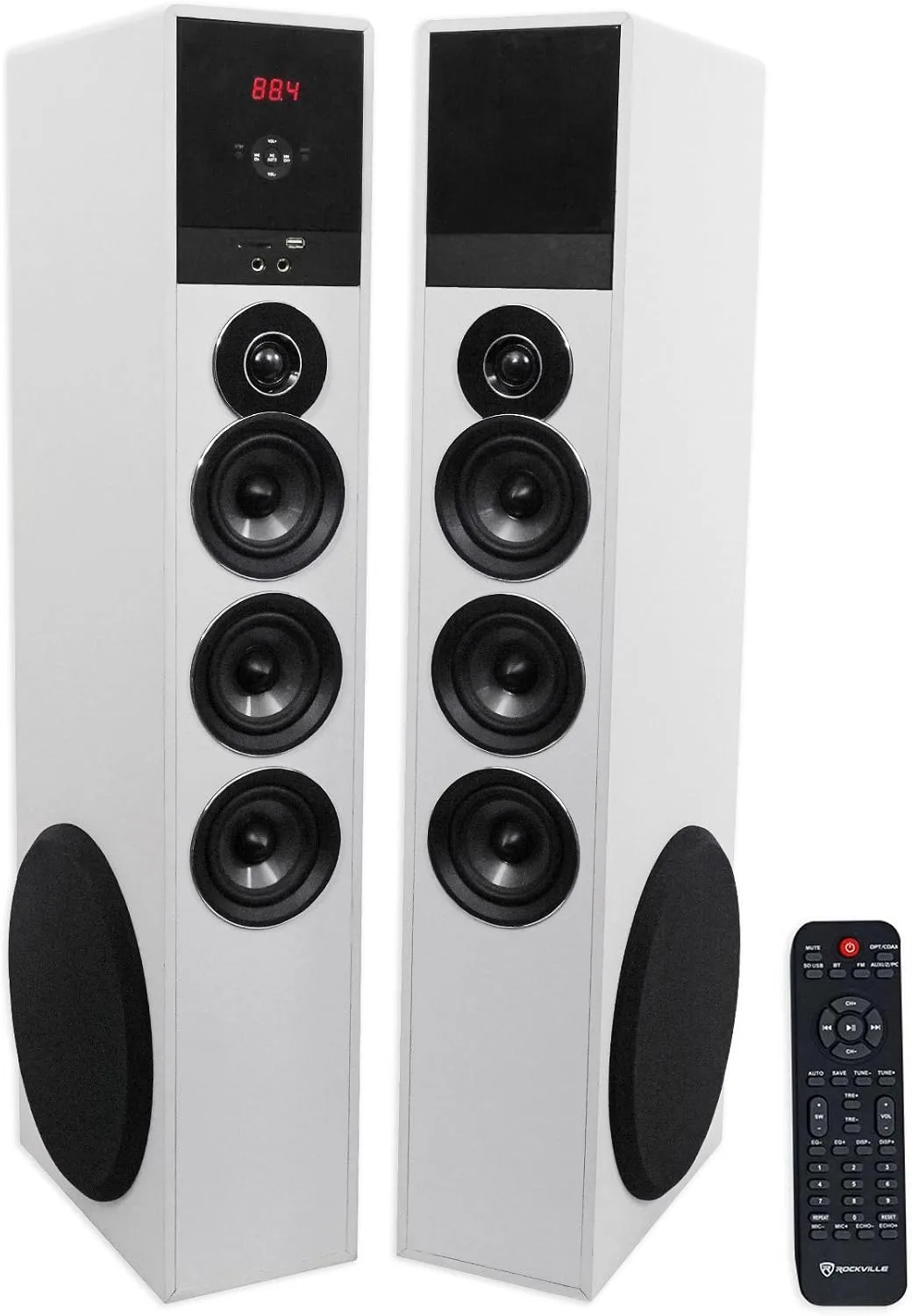 Rockville TM150D Dark Wood Powered Home Theater Tower Speakers, 10" Subs