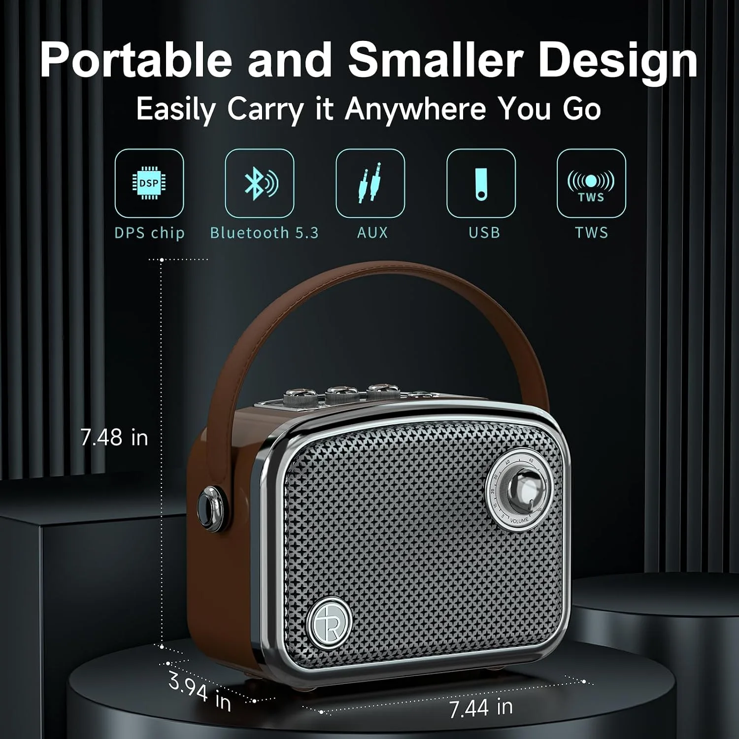 Bluetooth Speaker, 40W, Retro Decor, Small Gift for Women Man, Brown