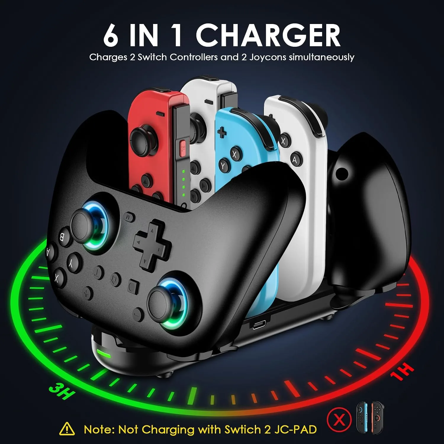 Switch Controllers 2 Pack with Charging Dock, Switch 2 Controller for Nintendo Switch 1/2/OLED/Lite, RGB Wireless Switch2 Pro Controller with Wake up/6-Axis Gyro/Dual Vibration/Turbo (Black)