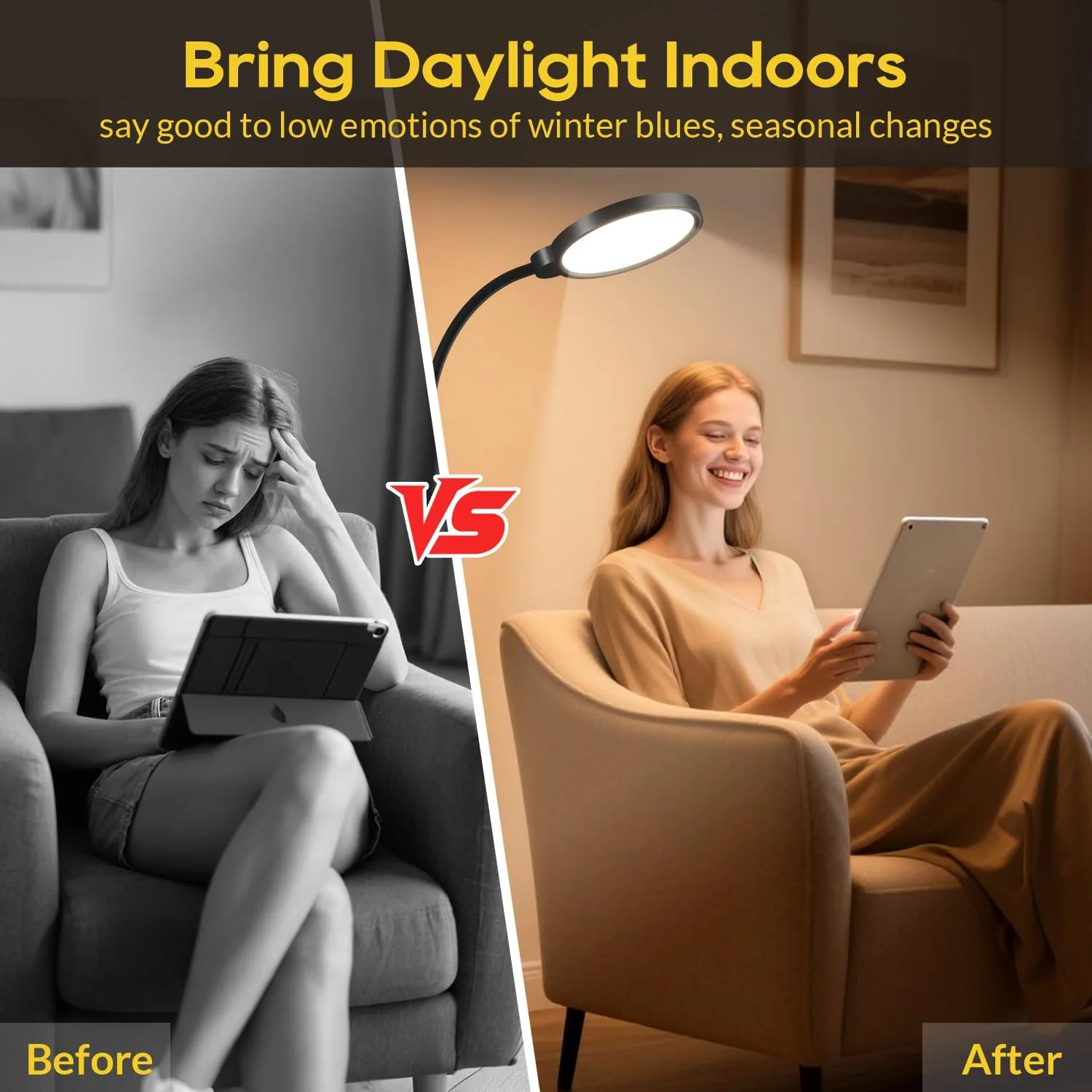 Morfone Light Therapy Lamp, 11000 Lux Sunlight Lamp with Adjustable Height