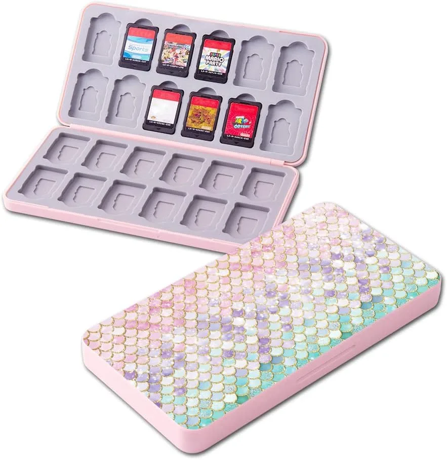 PERFECTSIGHT Switch Game Case Compatible with Nintendo OLED & Lite 24 Game Holder，Cute Switch Game Card Case Cartridge with 24 Slots Storage (Colorful Scale)