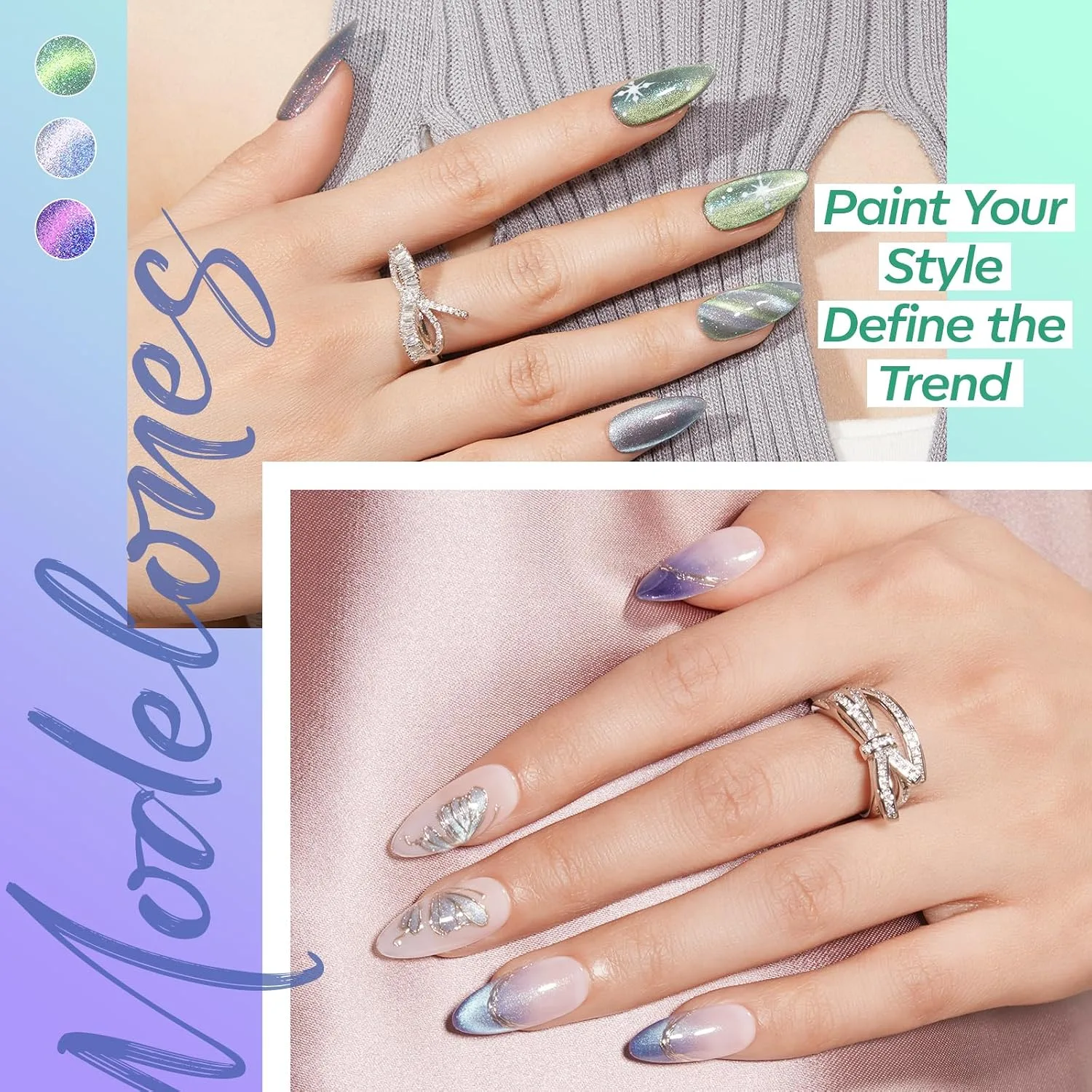 modelones Cat Eye Gel Nail Polish Set Glitter 6Colors Blue Green Purple