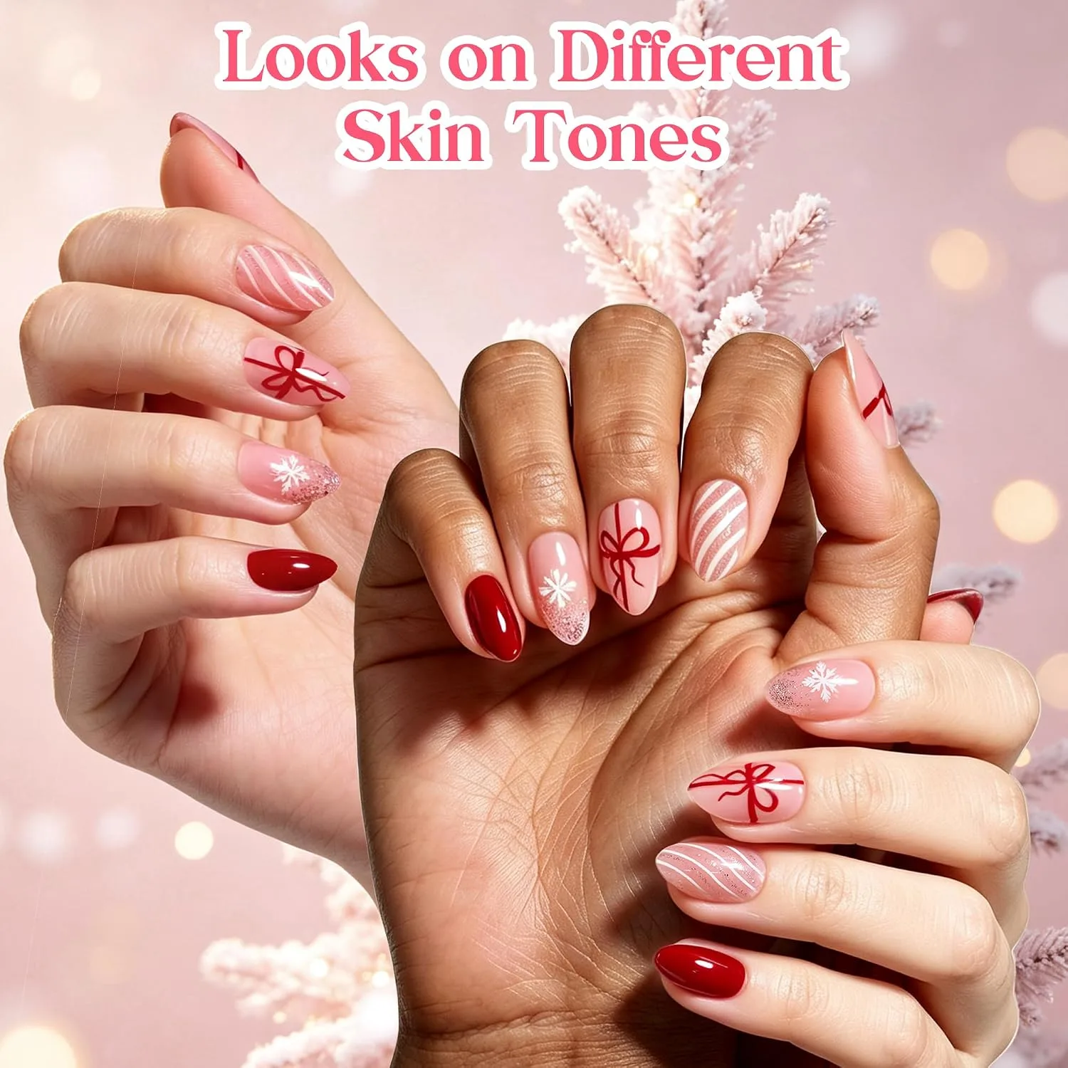 Beetles Christmas Press On Nails with Glue, 32 PCS Short Almond