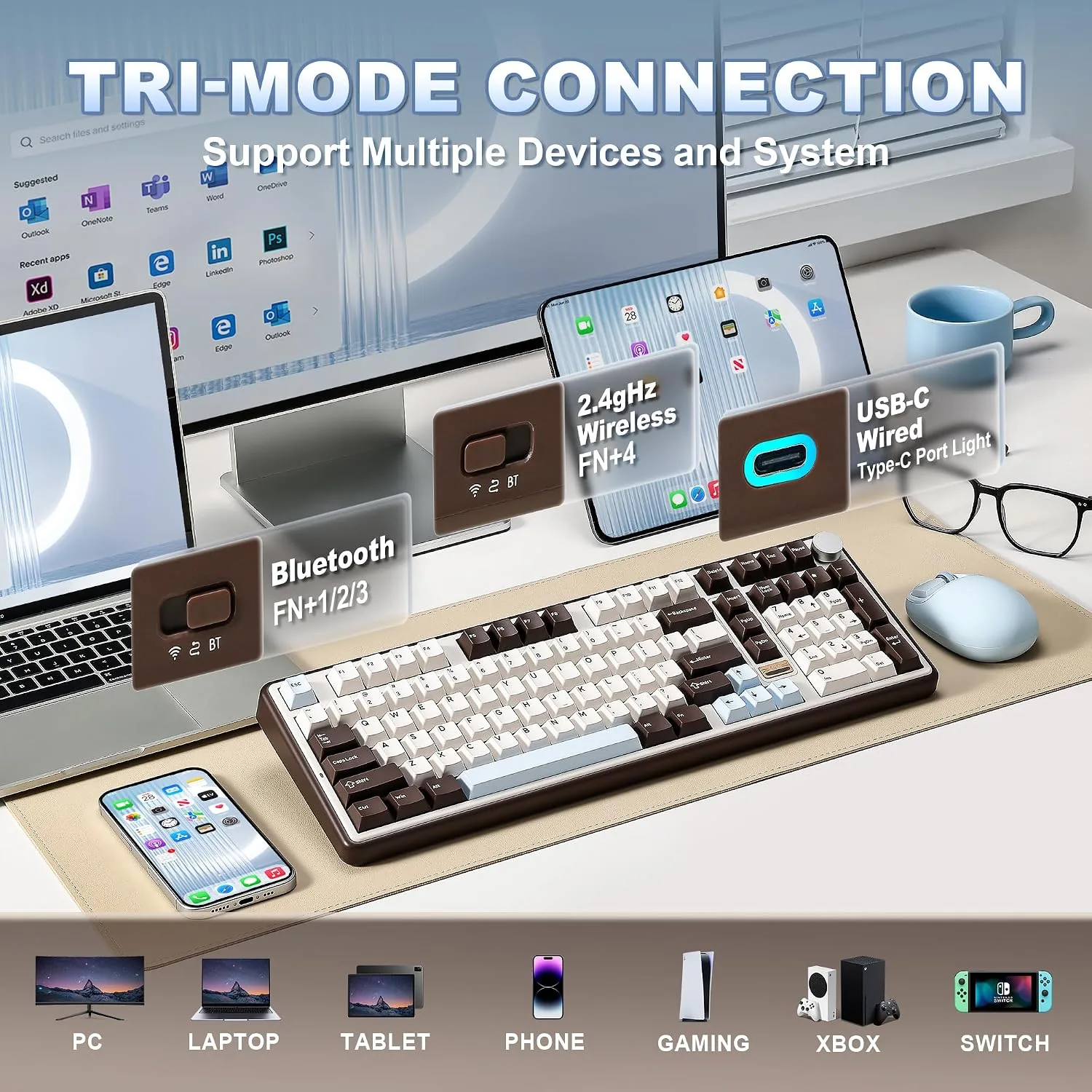 YUNZII B98 PRO 96% Wireless Mechanical Keyboard(Coffee Brown, Candy Switch)