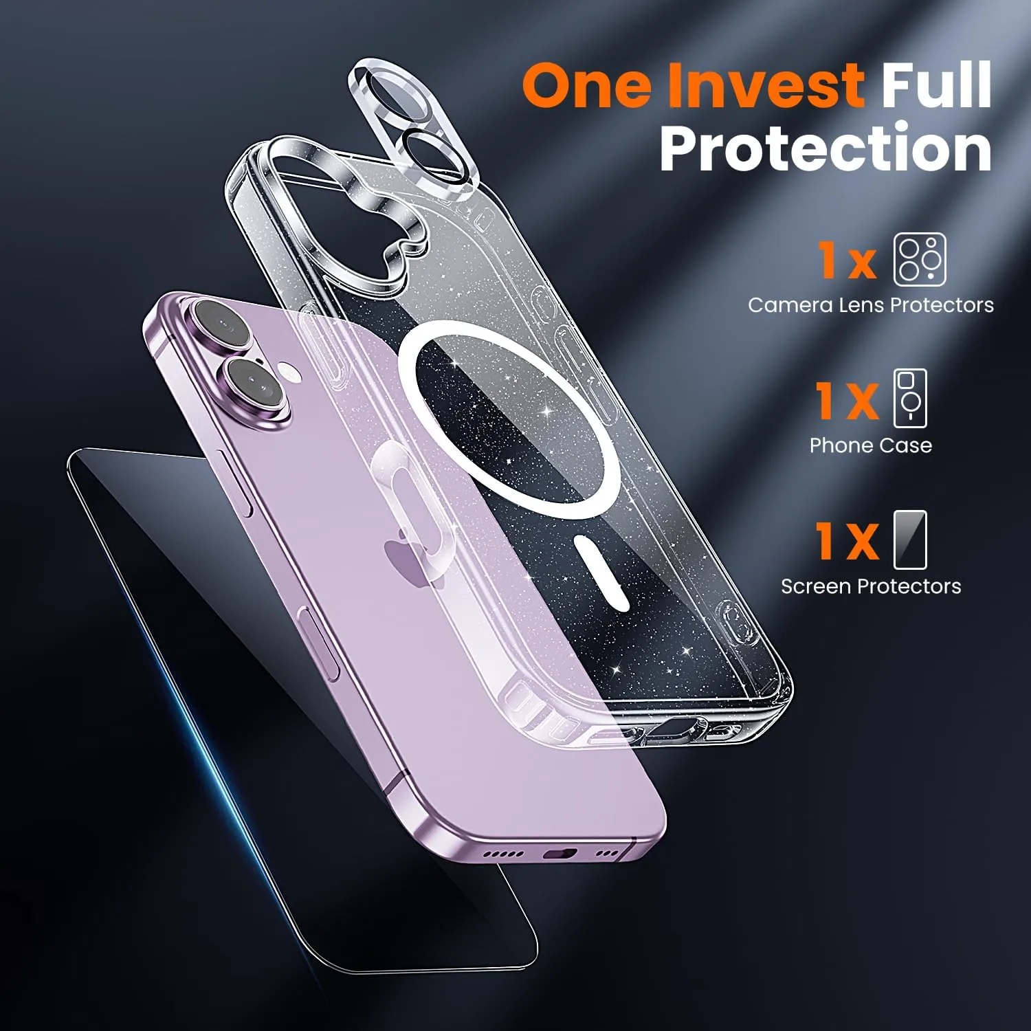 toushion 3 in 1 for iPhone 17 Case Clear Glitter