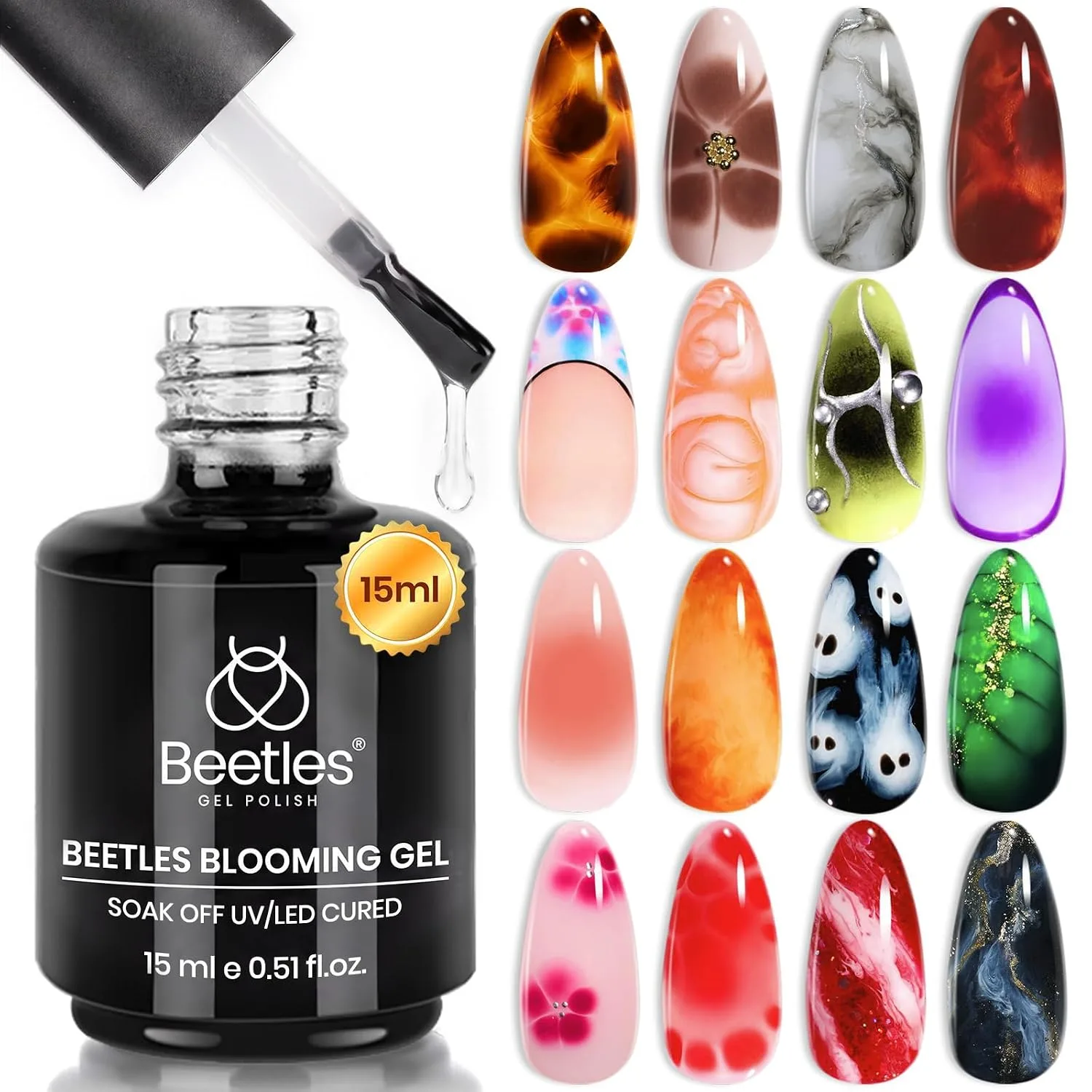 Esmalte en gel Beetles Blooming 15 ml Transparente para Nail Art