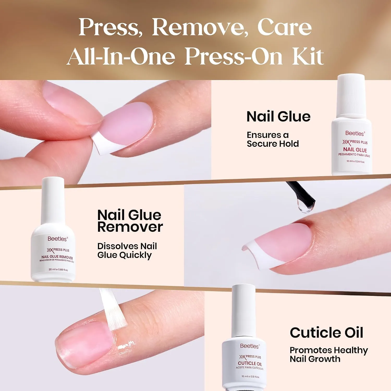 Beetles Full Press On Nails Kit - 7 Colors Short Square French Tip, 224Pcs