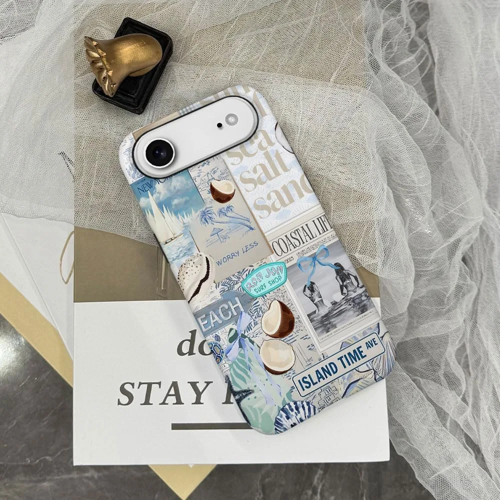 Case Compatible with iPhone 17 Air,Fall Prevention Hybrid 2-Layer Hard Shell Phone Cover for Girls Boys,Beach Coast Collage
