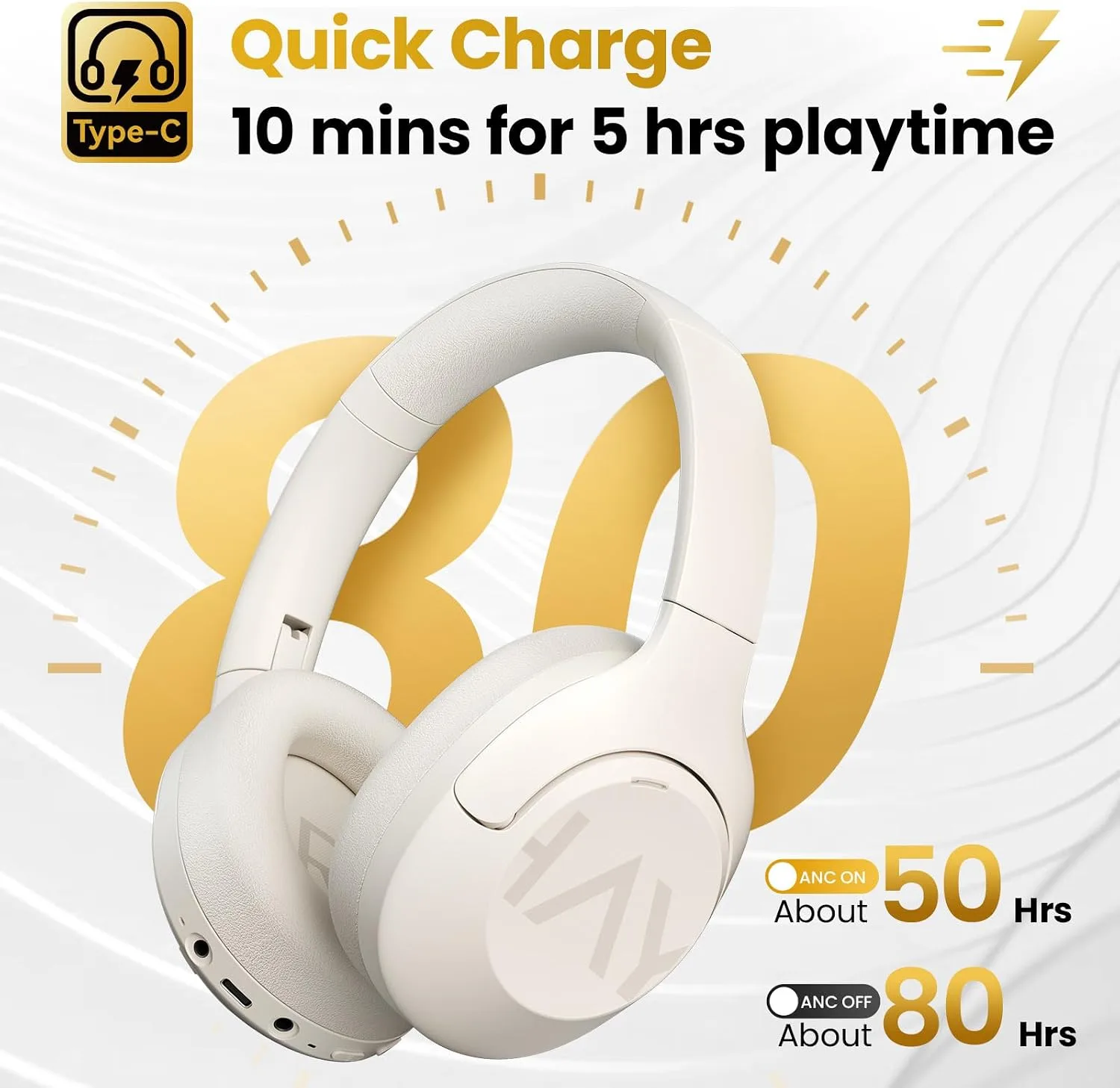 HAYLOU S30 Pro ANC Wireless Headphones, Bluetooth 5.4, 80H Headset White