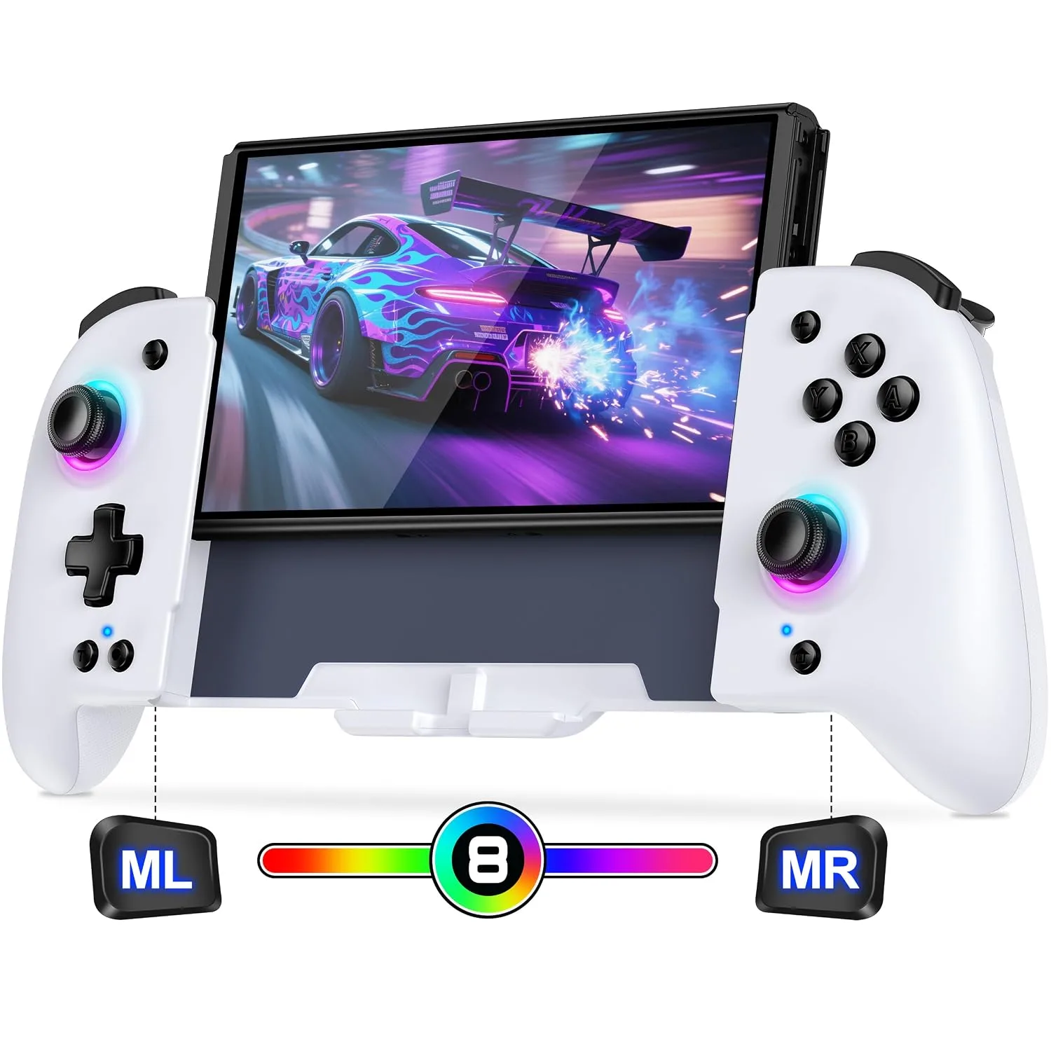 Control inalámbrico Spican para Nintendo Switch blanco con luz RGB y batería 1000mAh