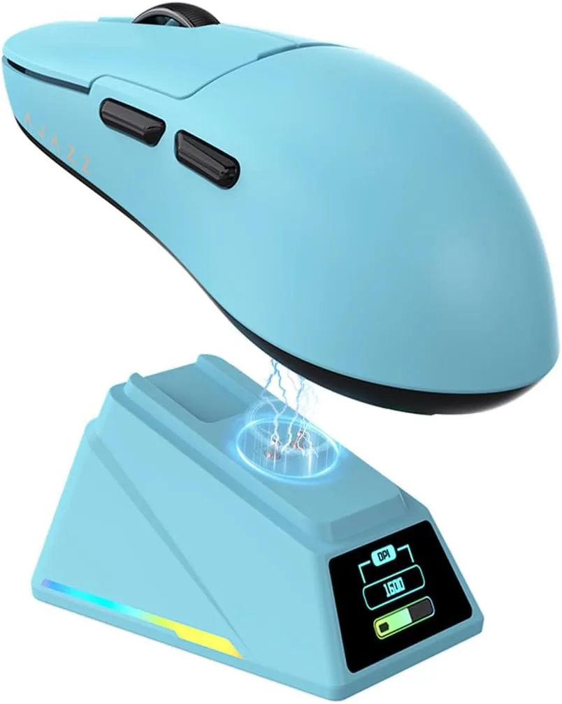 Mouse Gamer Daidai Ajazz AJ159 APEX inalámbrico con pantalla TFT y base de carga, 56g ultraligero, sensor PAW3950, modo tri, azul