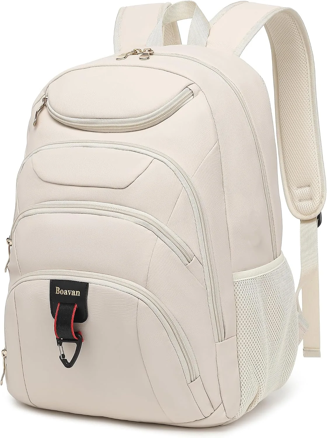 Mochila para laptop Boavan 15.6 pulgadas con puerto USB impermeable crema beige