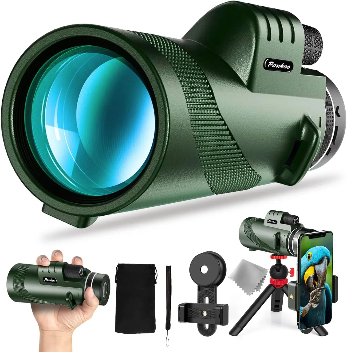 Monocular Pankoo 40x60 con soporte para smartphone y trípode