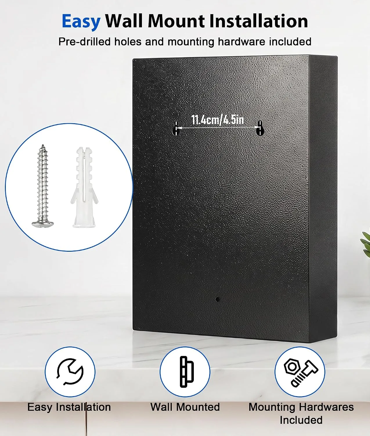 KYODOLED Key Box Wall Mount, 40-Key Cabinet with Key Lock, Black