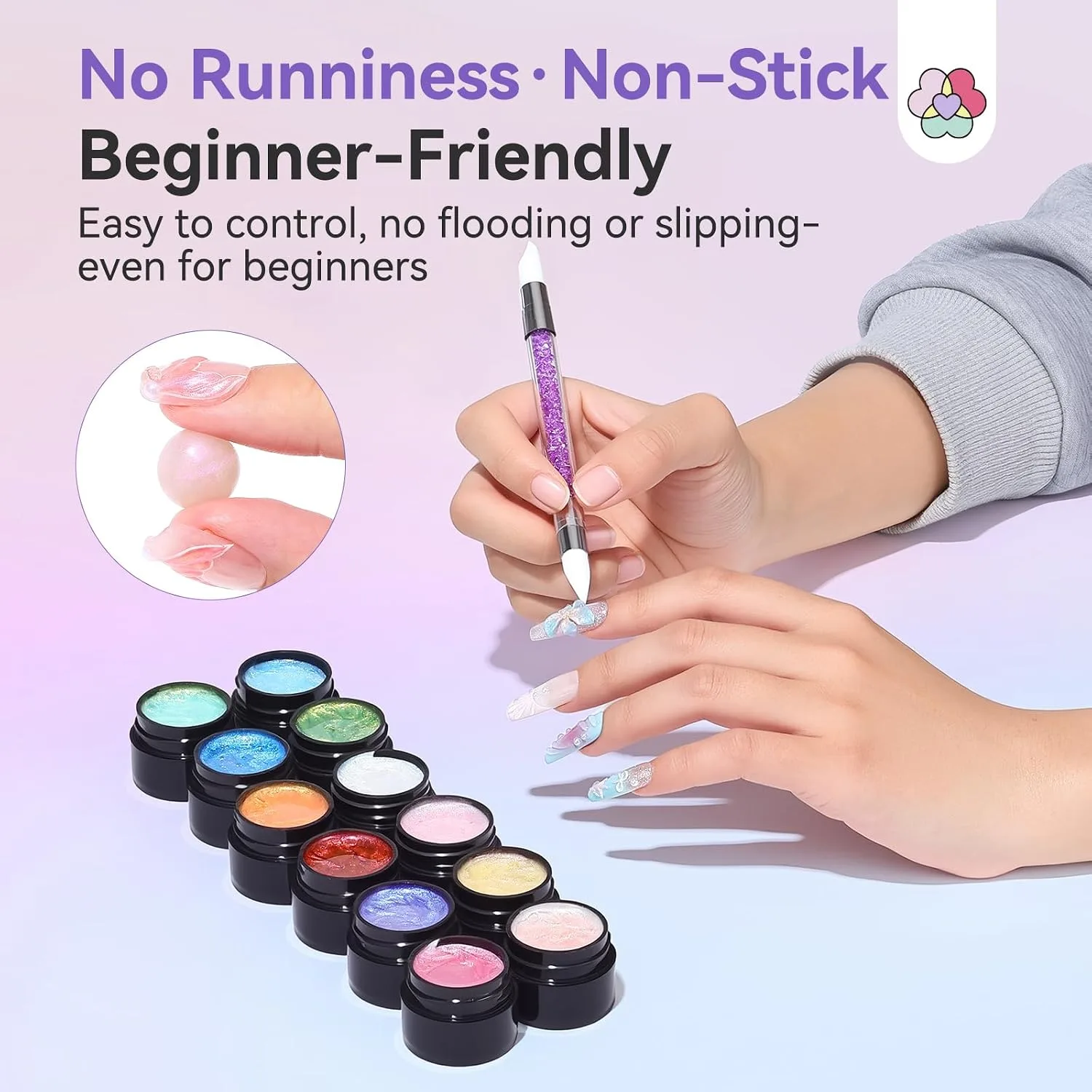 SAVILAND 3D Sculpture Gel Set: 12 No-Wipe Satin Luster 3D Nail Art