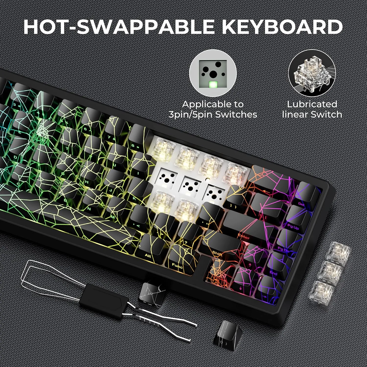HITIME x XVX M67 60% Percent Keyboard Wireless, QMK/VIA Black Spider Web Gaming Keyboard, Tri-Mode Thocky Creamy Mechanical Key Board, Hot Swappable Gasket Mount RGB IMD Tech for Win/Mac