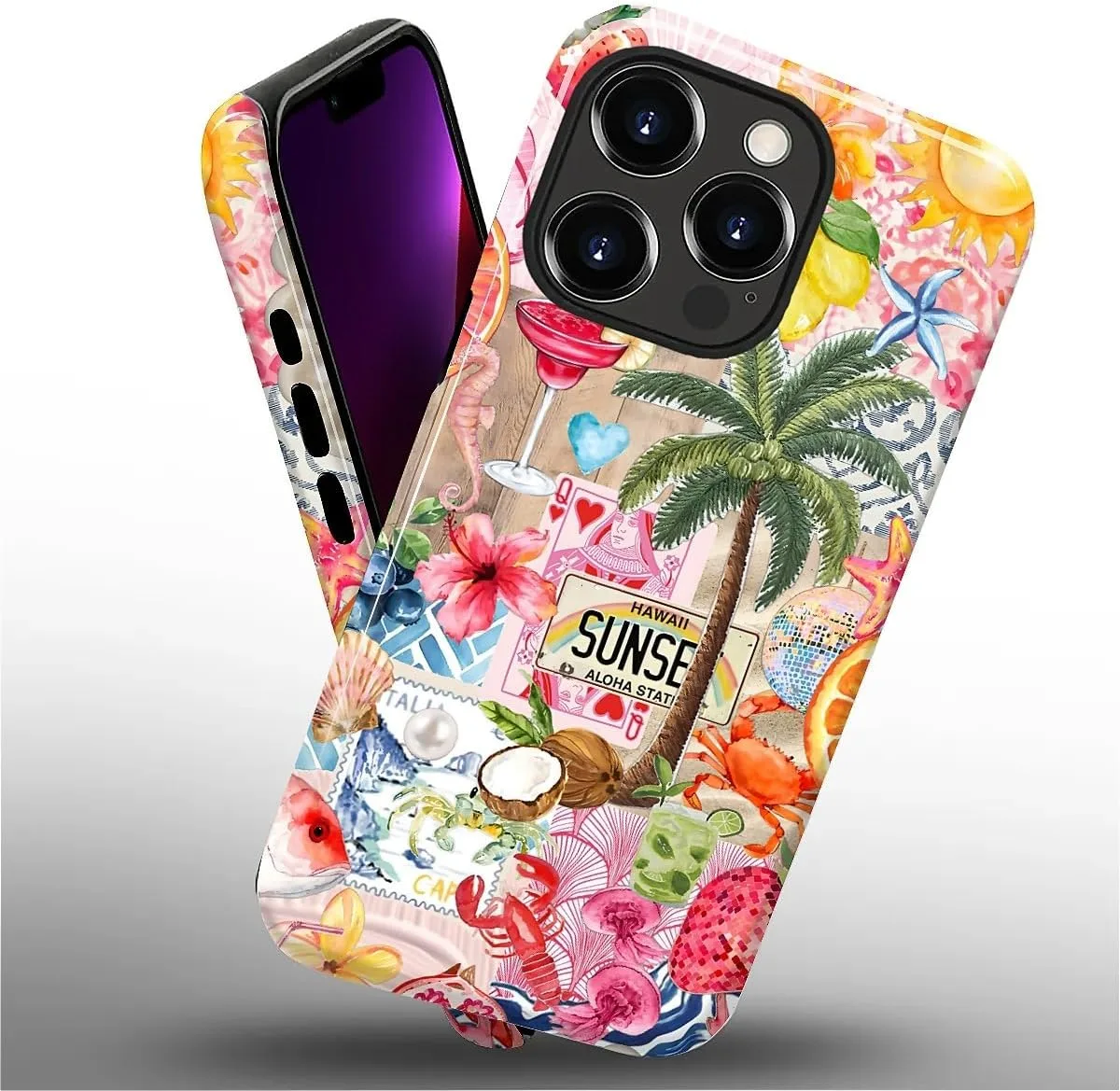 DAIZAG Case for iPhone 13 Pro,Mixed 2 Layer Design Shockproof Soft TPU Ddouble Protection Phone Case for iPhone 13 Pro-Aesthetic Summer Beach