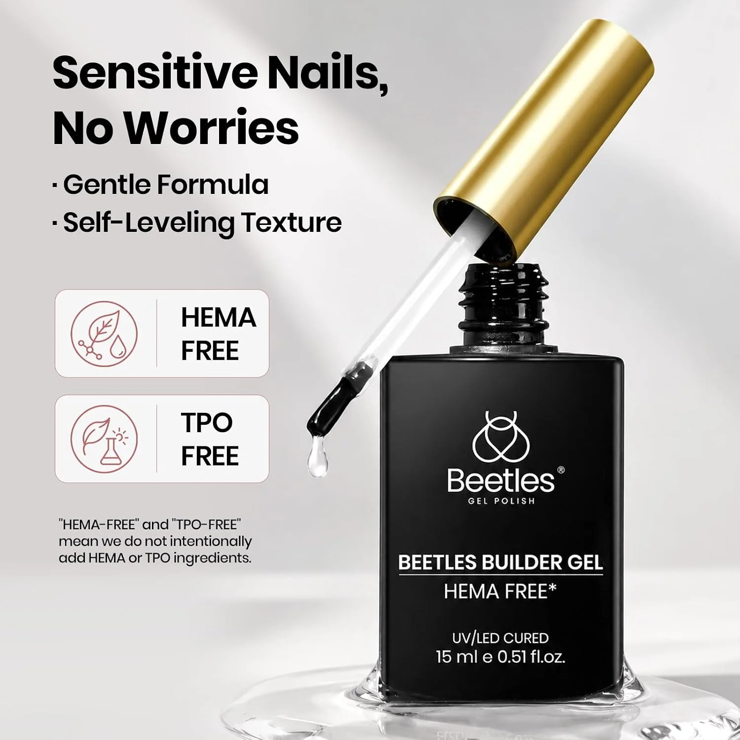 Beetles Builder Gel for Nails Clear, 15ml HEMA & TPO-Free Gel Builder