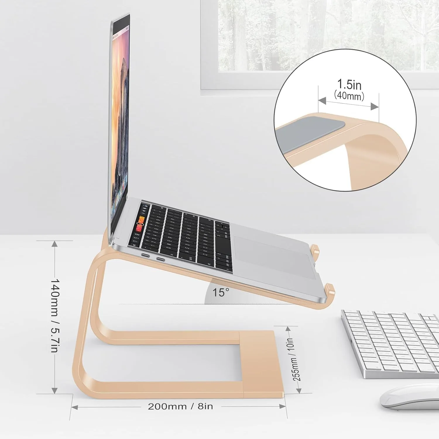 OMOTON Laptop Stand, Detachable Laptop Mount, Aluminum Laptop Holder Stand for Desk, Compatible with MacBook Air/Pro, Dell, HP, Lenovo and All Laptops (11-16 inch), Gold