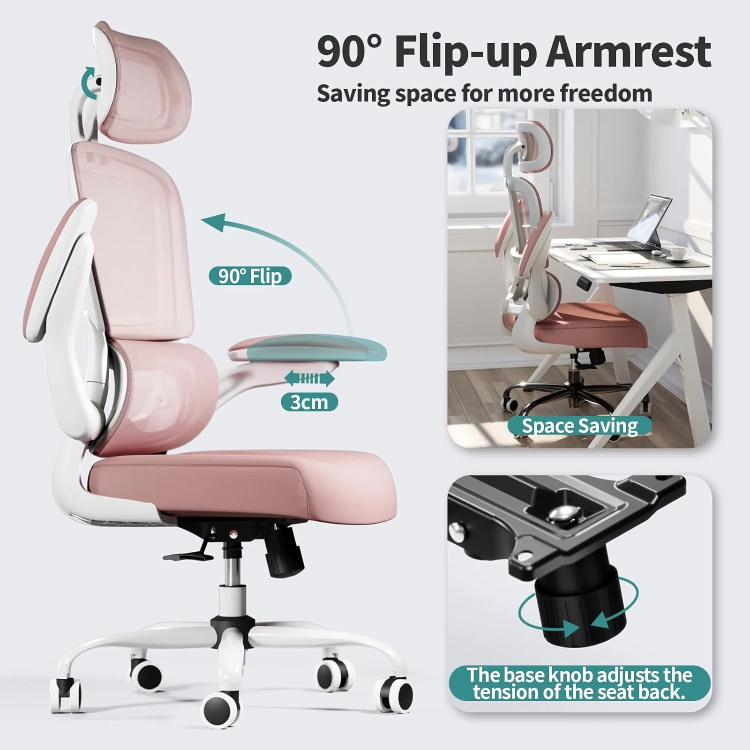 TRALT Office Chair Ergonomic Desk Chair with Lumbar Support Pink, 1